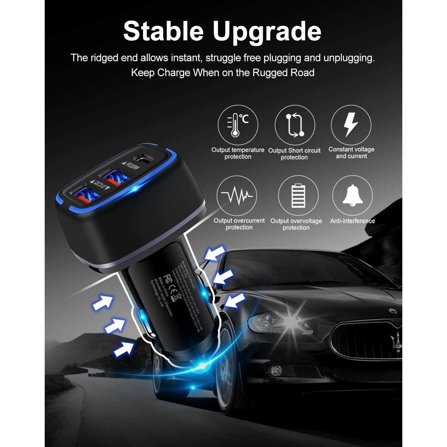Cargador de coche AILKIN 56W PD USB-C 3 Puertos Carga Rápida