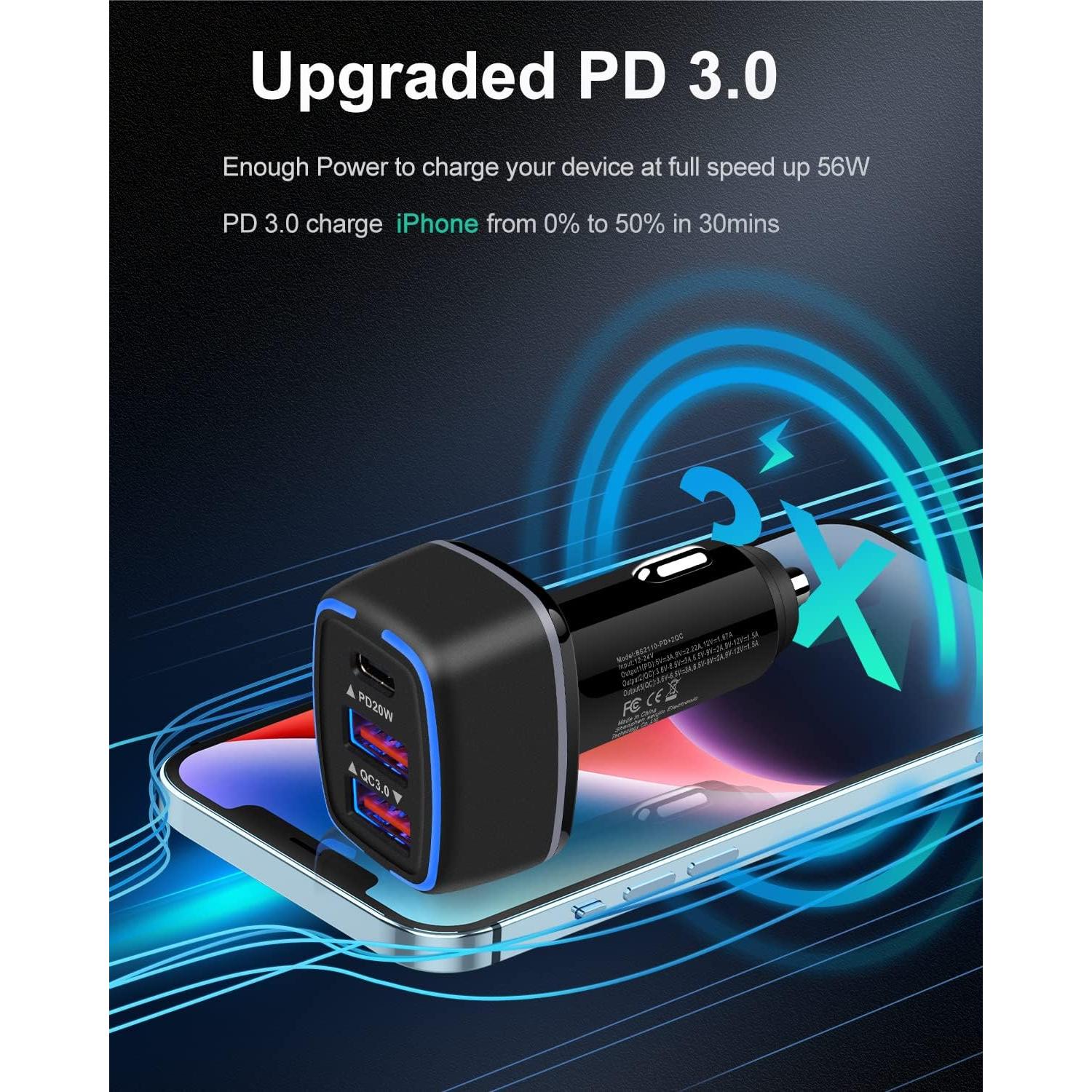 Cargador de Coche Ailkin 56W PD USB C Triple Puerto