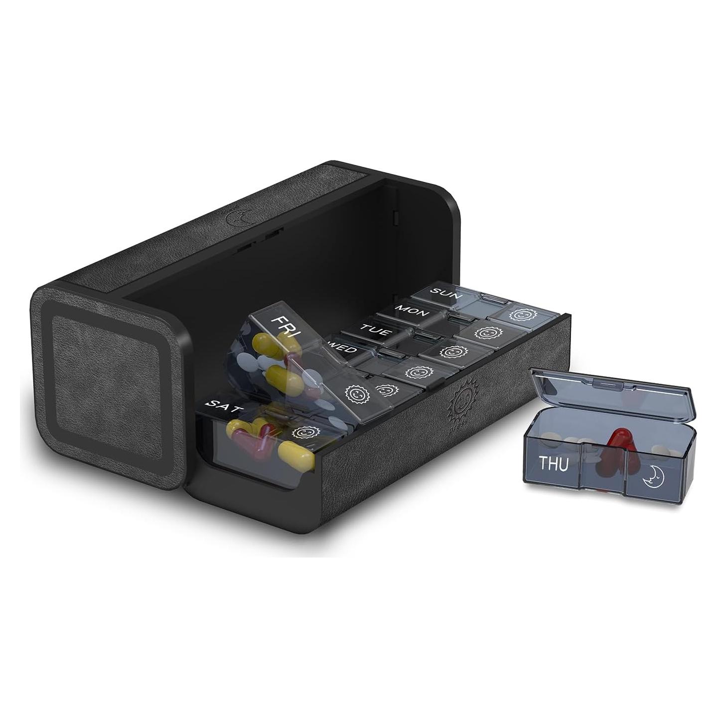 Organizador de Pastillas TALVOLC 7 Días AM PM Negro