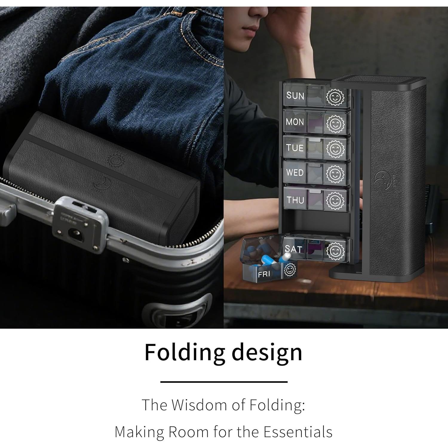 Organizador de Pastillas TALVOLC 7 Días AM PM Negro