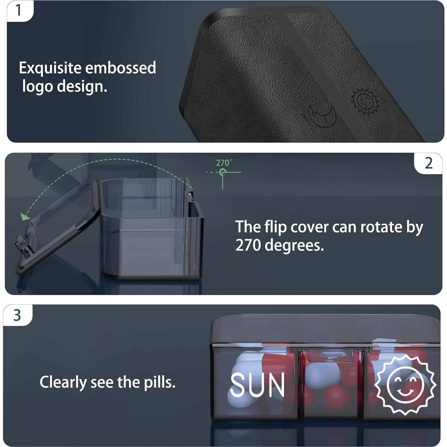 Organizador de Pastillas TALVOLC 7 Días AM PM Negro