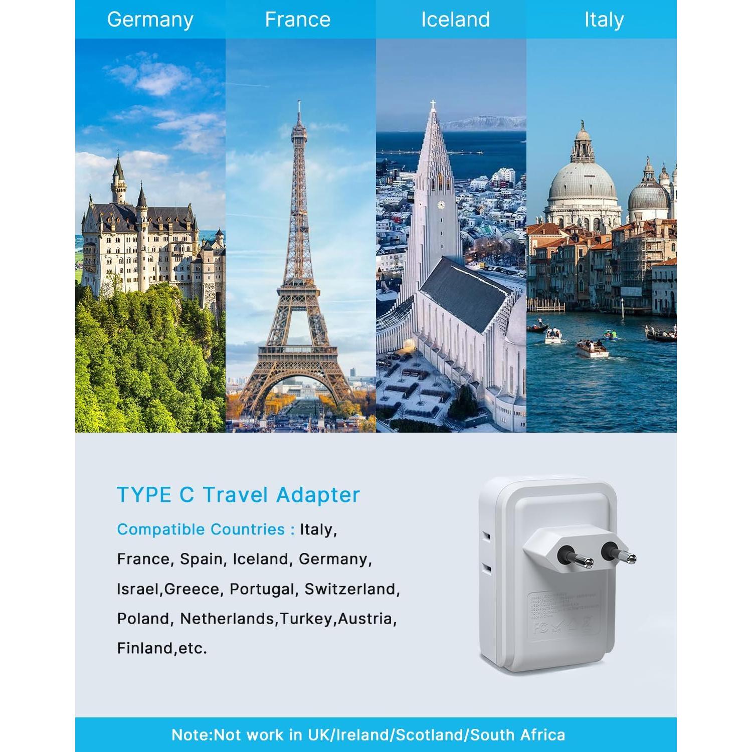 Adaptador de Enchufe de Viaje VINTAR Tipo C 7 en 1 Europeo