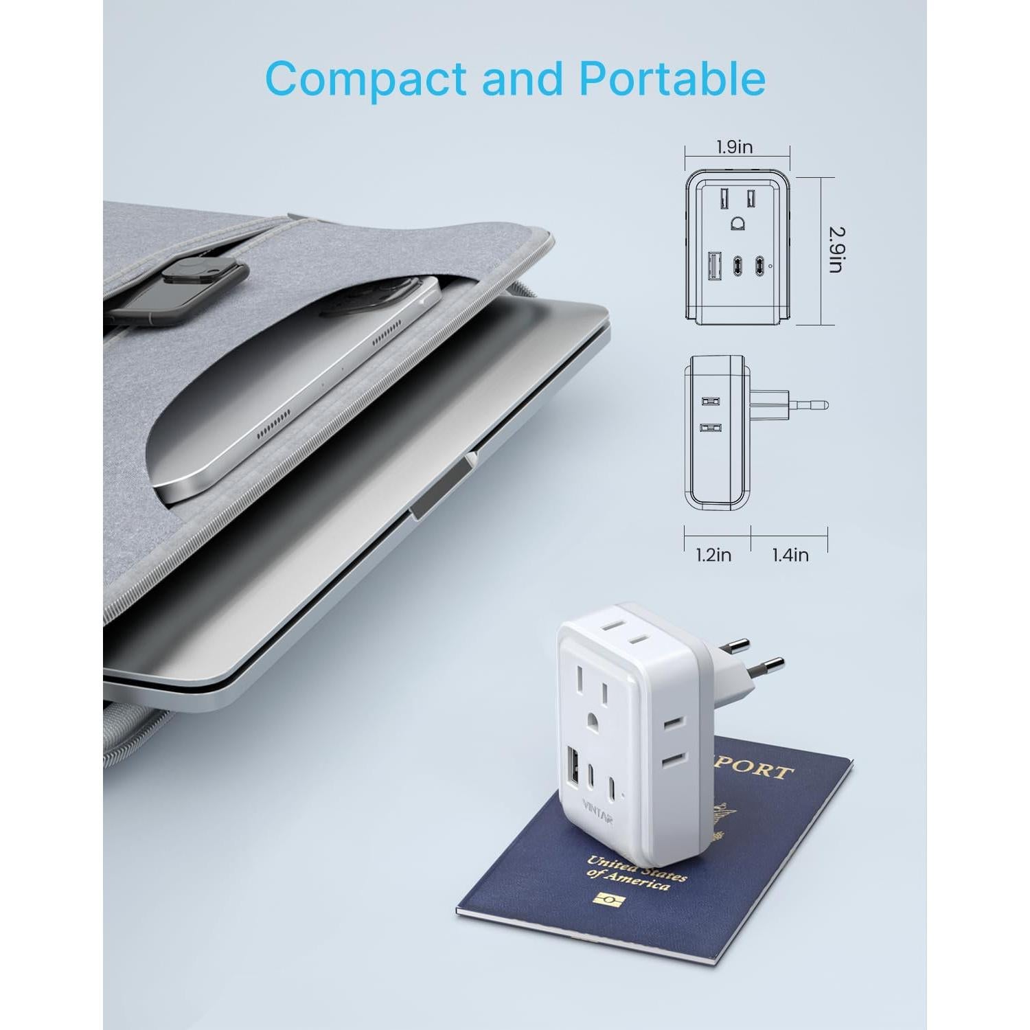 Adaptador de Enchufe de Viaje VINTAR Tipo C 7 en 1 Europeo