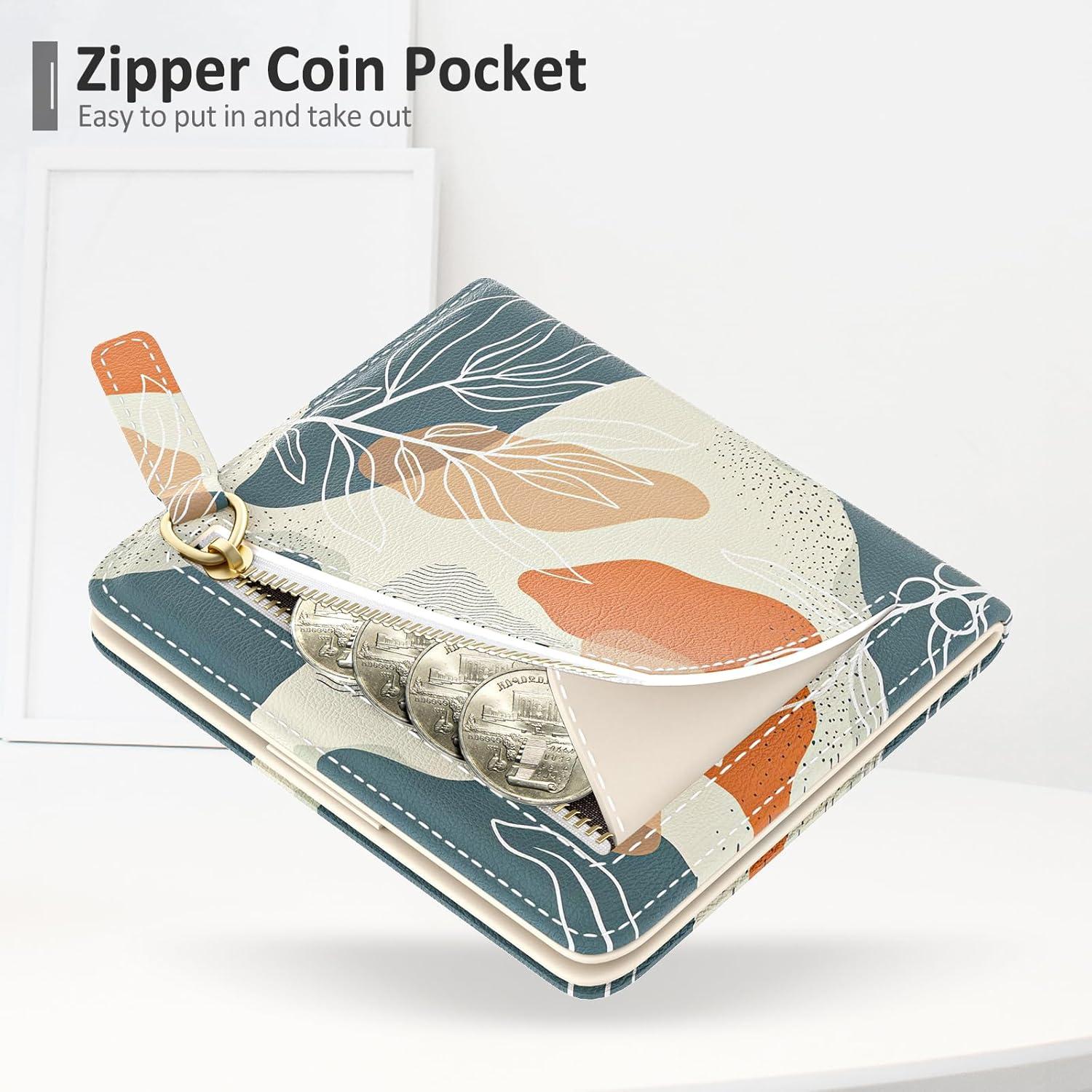 Billetera RFID Compacta Nipichsha para Mujeres - Hoja Boho Abstracta