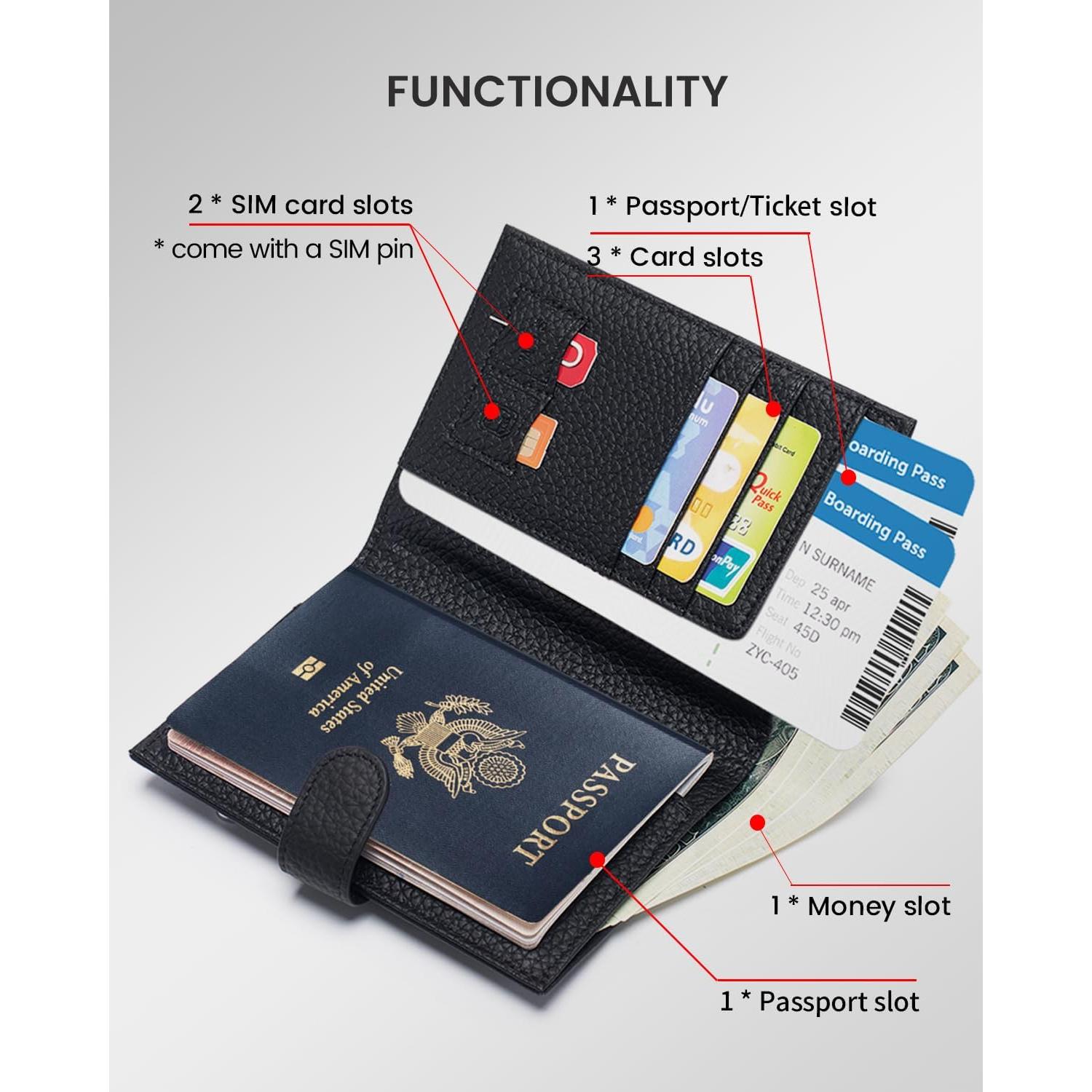 Portafolios Slim RFID Karmiir Negro - Cartera de Pasaporte Compacta