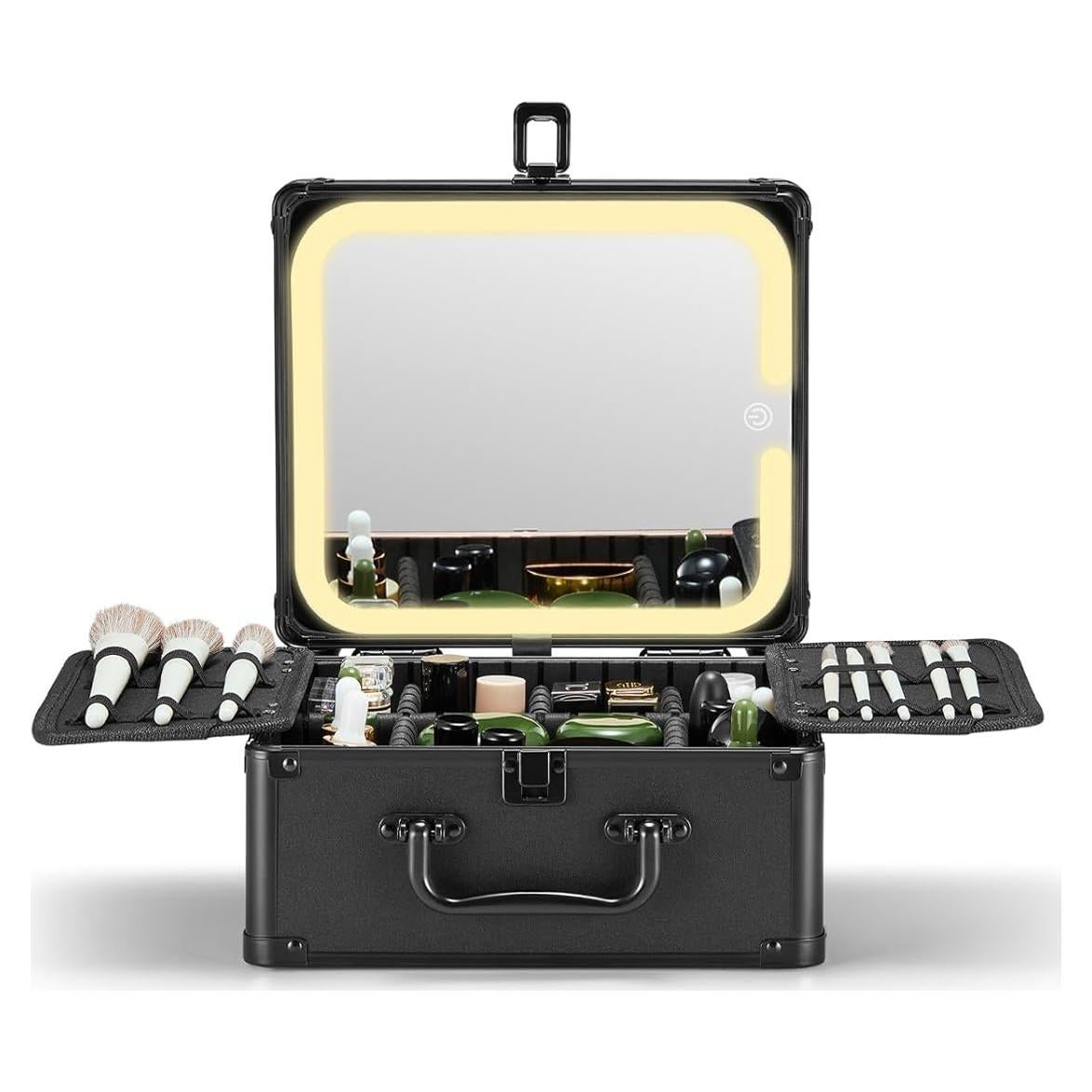 Estuche de Maquillaje Qislee con Espejo LED Desmontable Negro