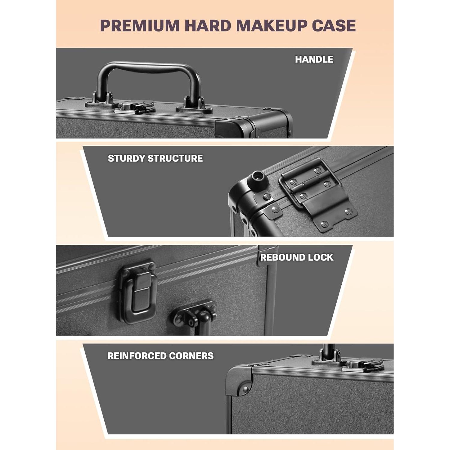 Estuche de Maquillaje Qislee con Espejo LED Desmontable Negro