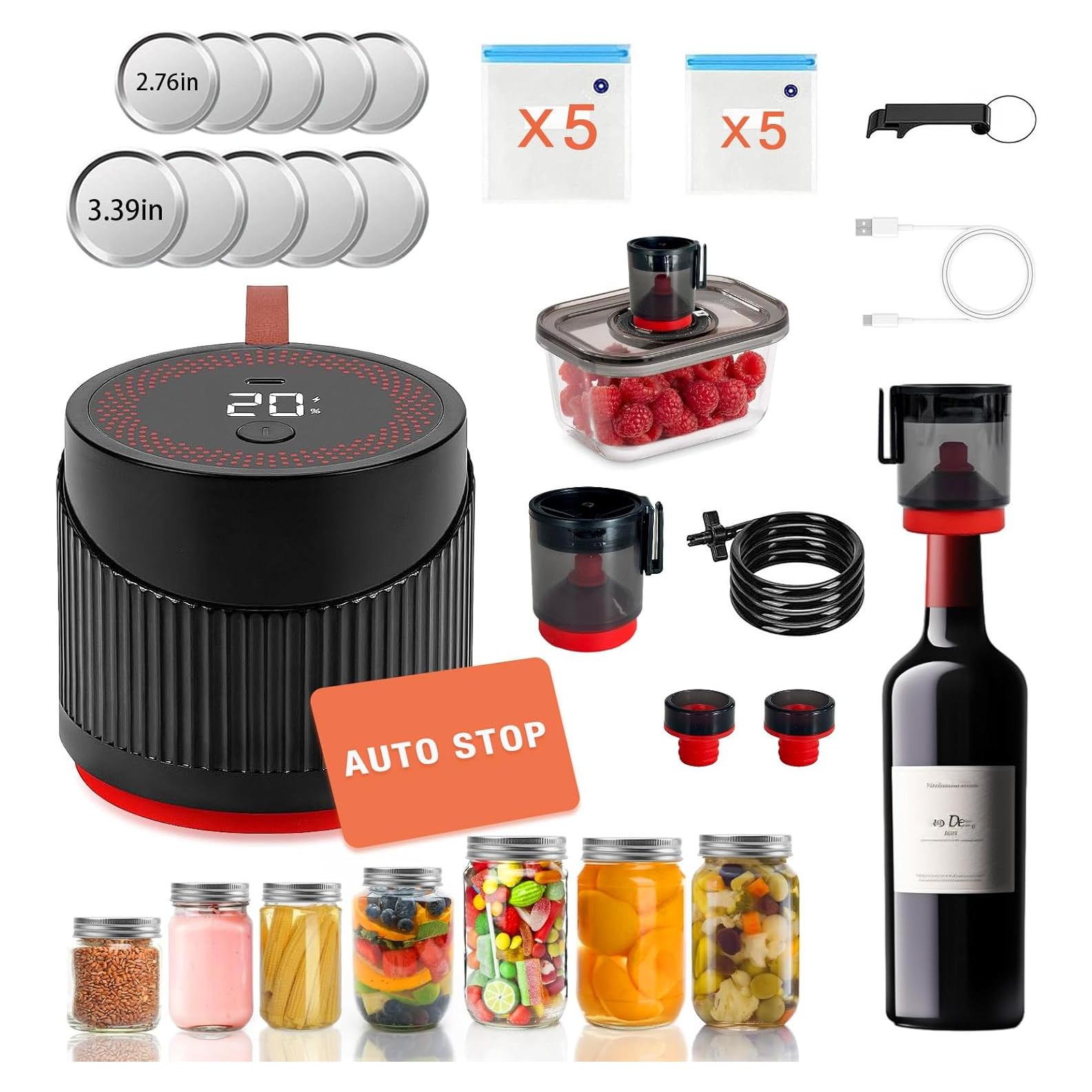 Kit Sellador al Vacío Eléctrico ZenTong 4 en 1 para Tarros Mason