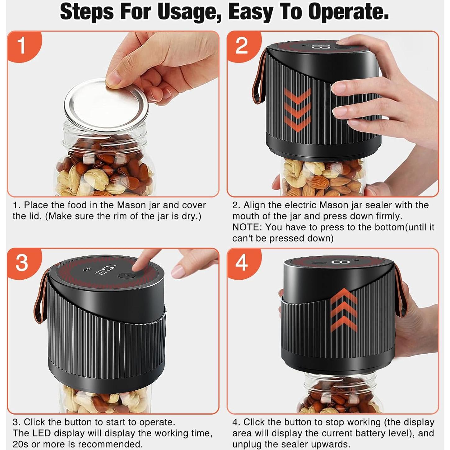 Kit Sellador al Vacío Eléctrico ZenTong 4 en 1 para Tarros Mason