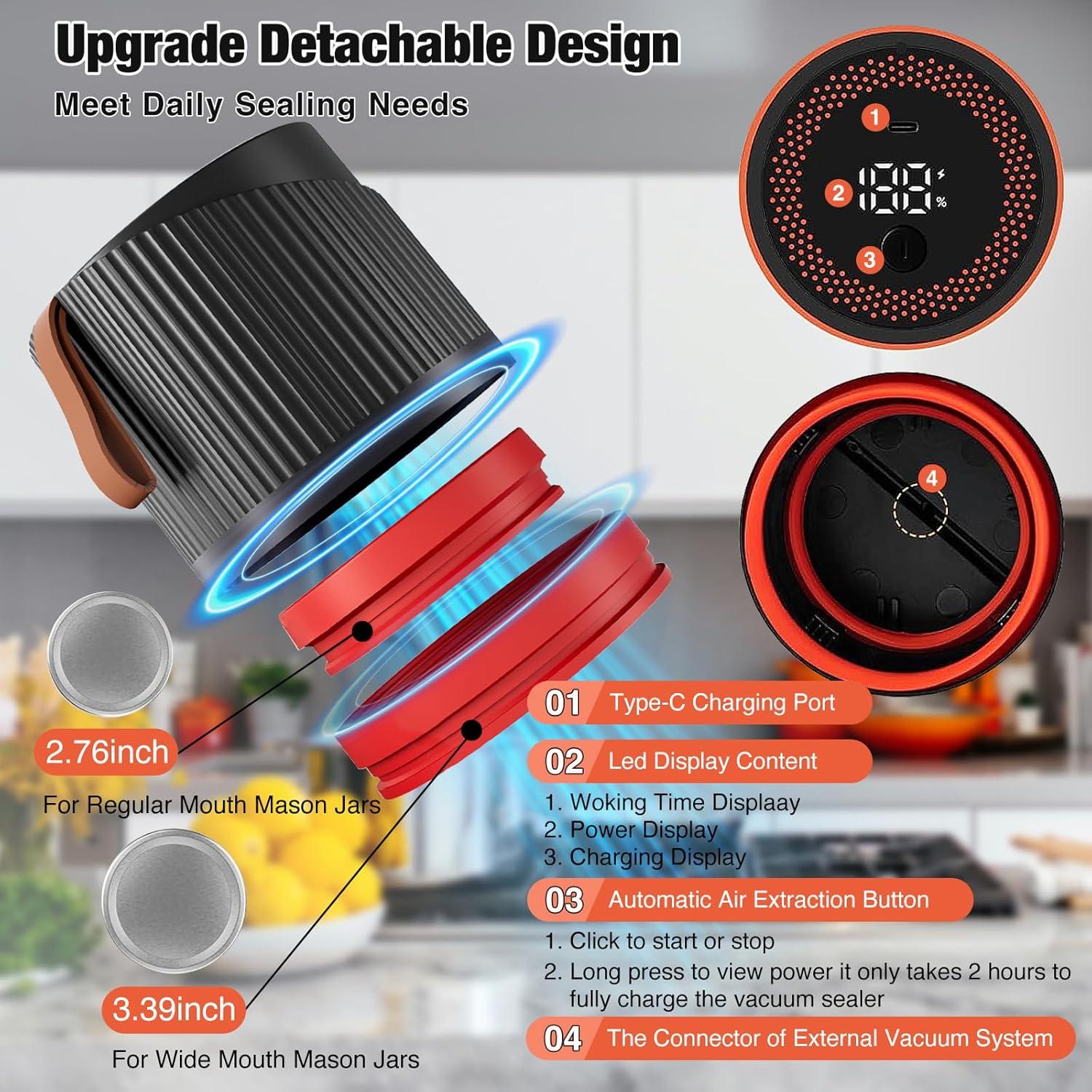 Kit Sellador al Vacío Eléctrico ZenTong 4 en 1 para Tarros Mason