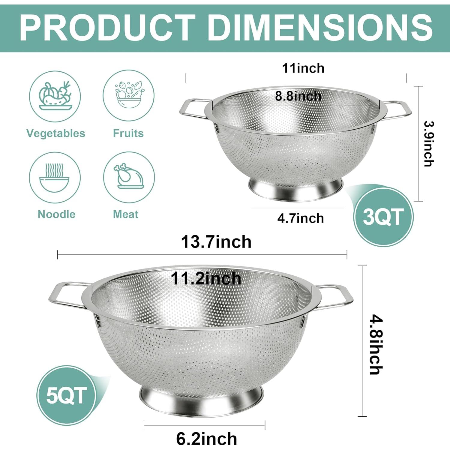 Colador de Acero Inoxidable Kaishun 3QT Apto Lavavajillas