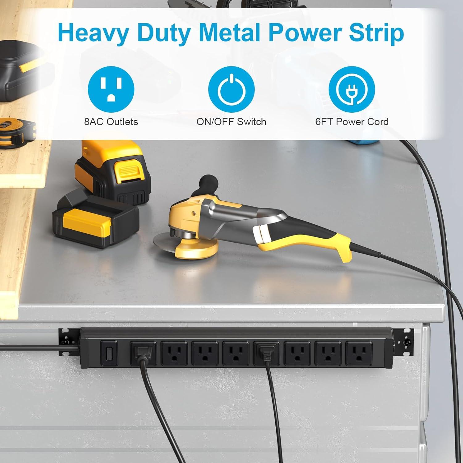 Regleta de Metal HHSOET 8 Salidas 15A 125V 1.83m con Interruptor