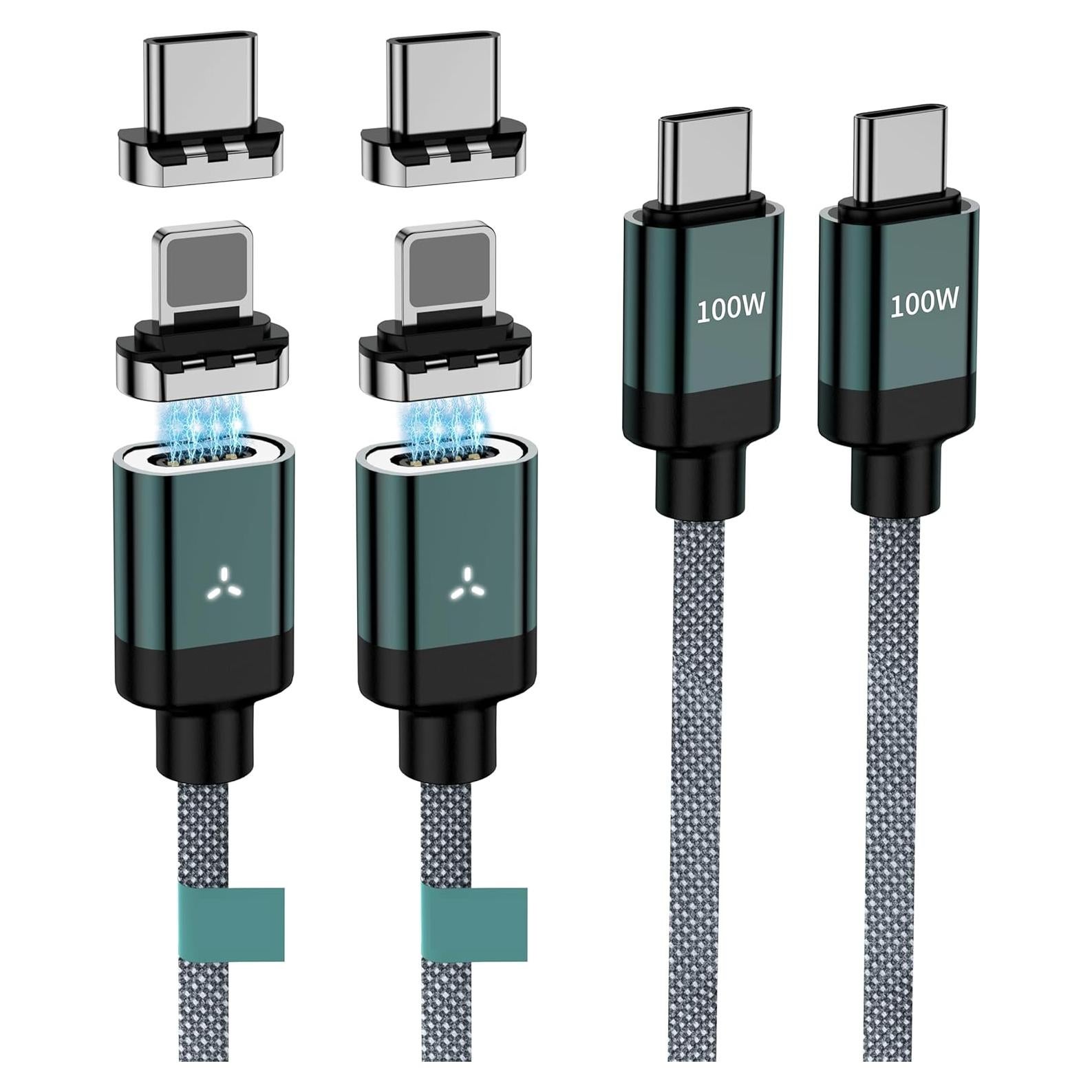 Cable de Carga Magnético USB-C 100W 2 en 1 CNakdDG Verde