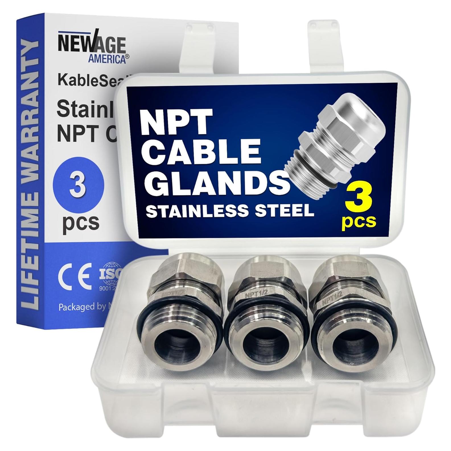 Abrazaderas de Cable NPT 1/2" Acero Inoxidable New Age 3 Pcs