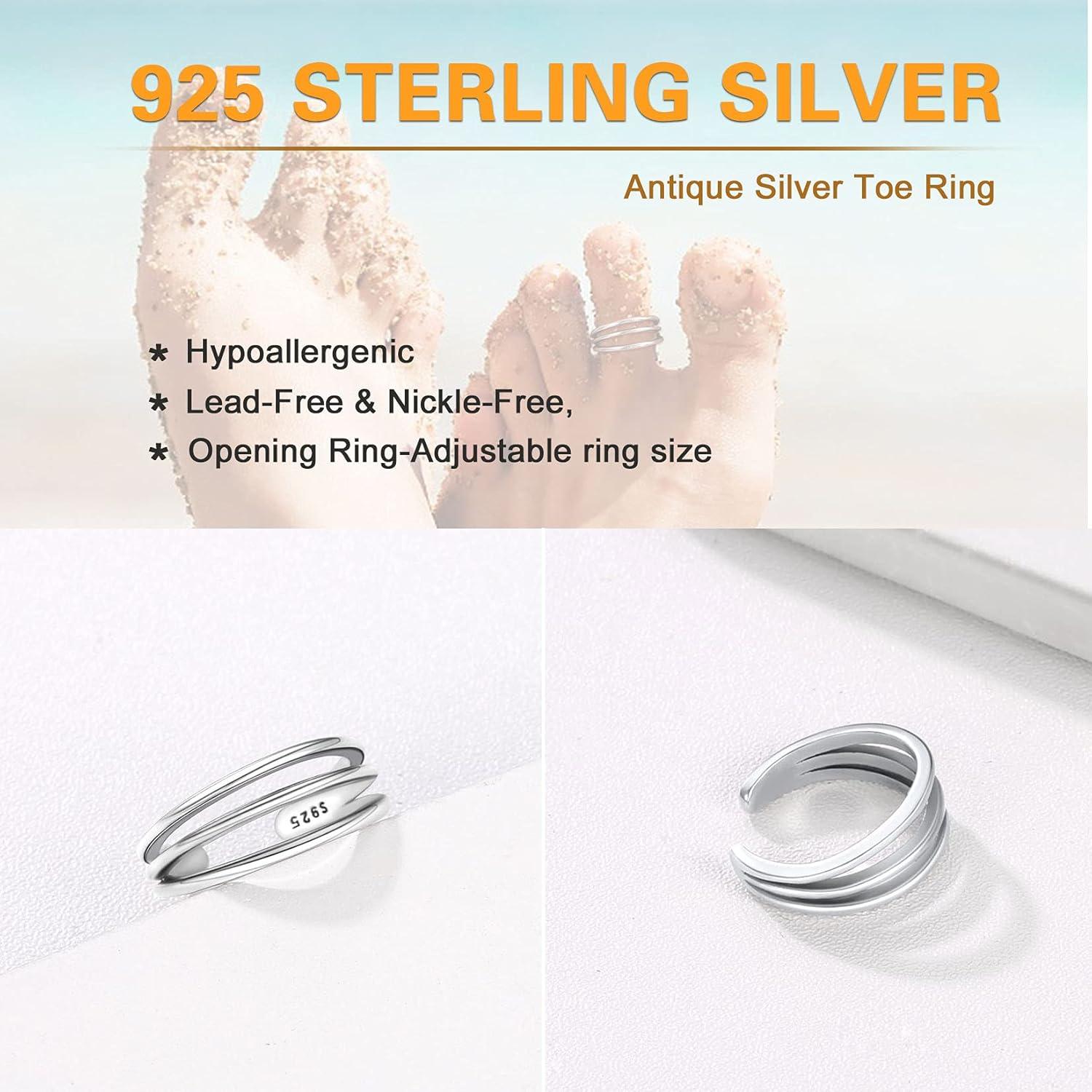 Anillo de Dedo del Pie Ajustable Plata Esterlina 925 SILVERCUTE
