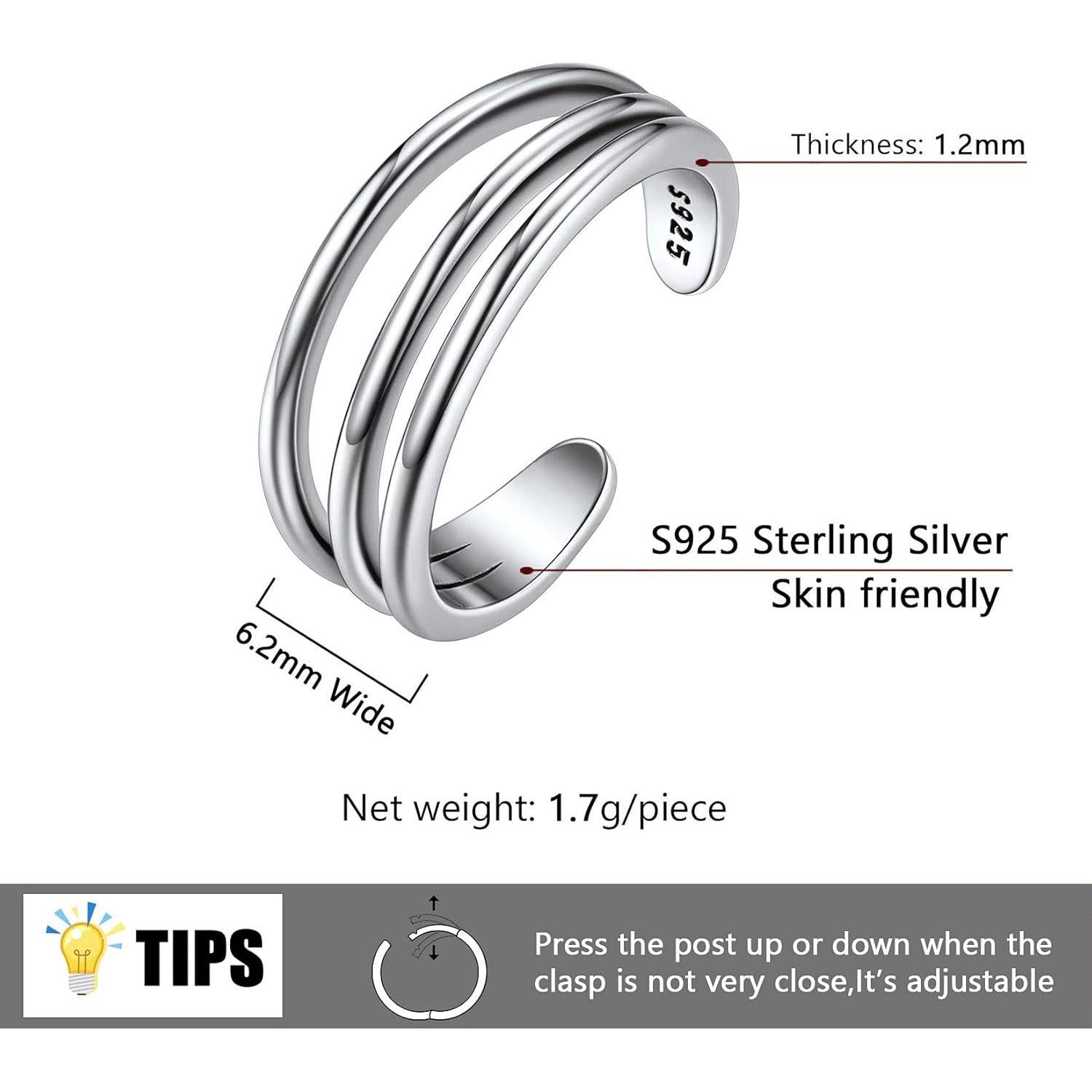 Anillo de Dedo del Pie Ajustable Plata Esterlina 925 SILVERCUTE