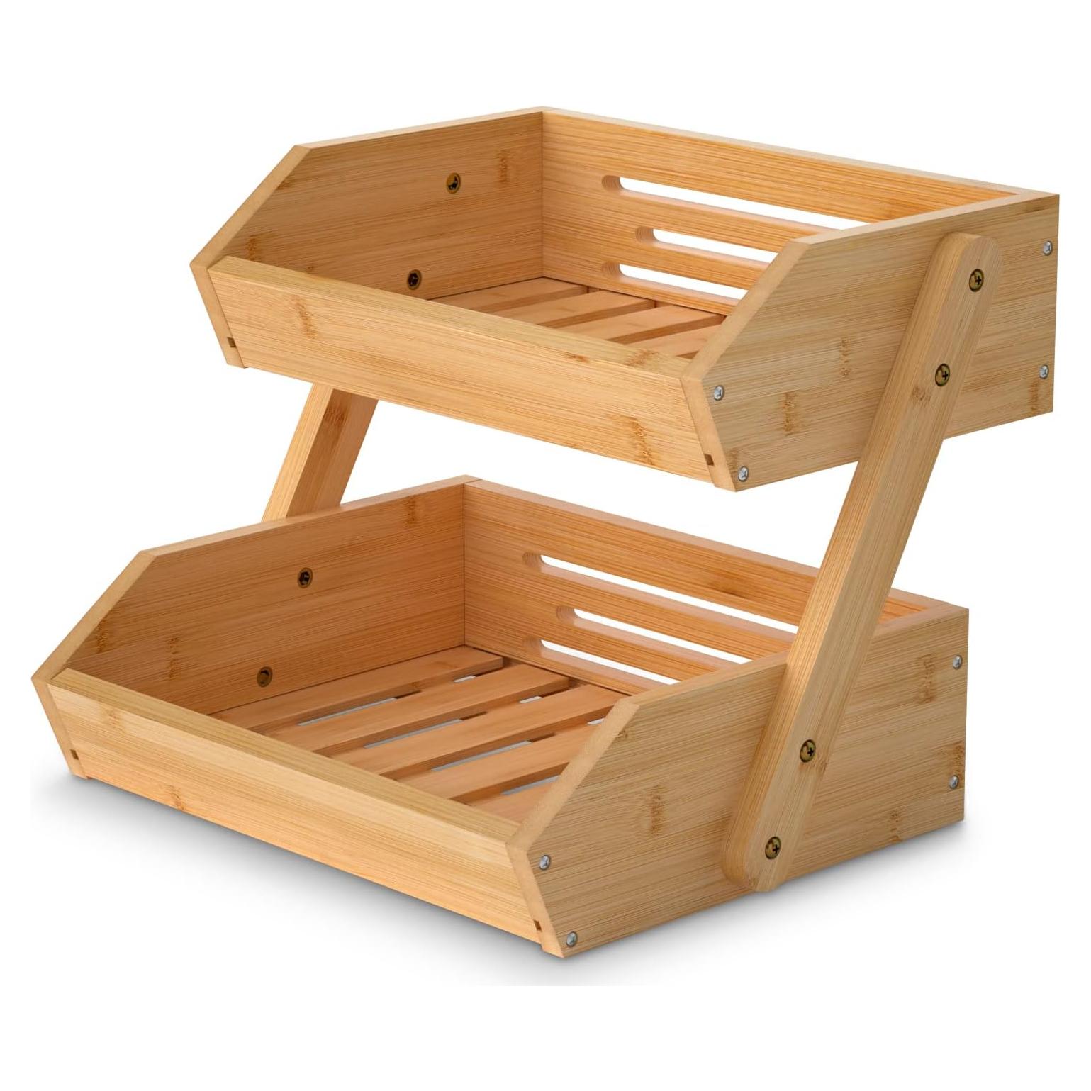 Soporte de Frutas de 2 Niveles Merysen - Cesta de Bambú para Cocina