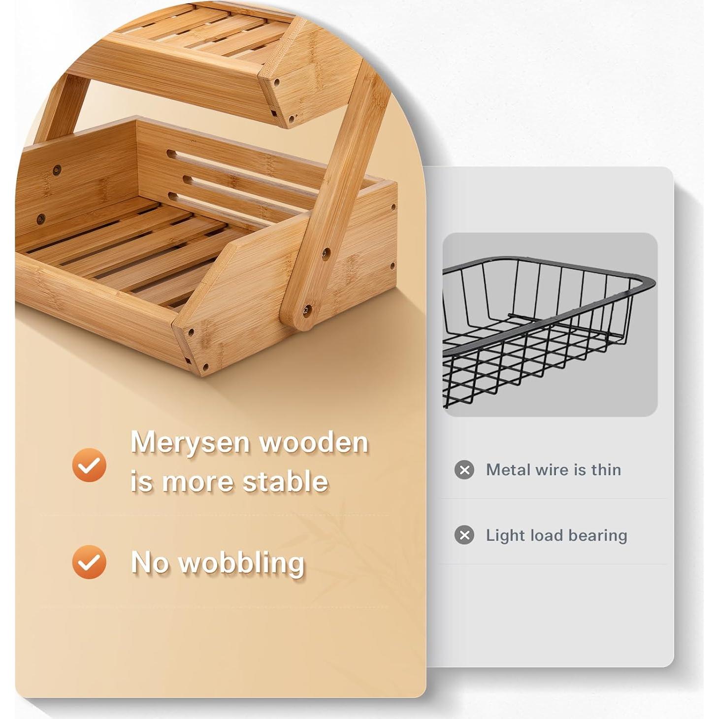 Soporte de Frutas de 2 Niveles Merysen - Cesta de Bambú para Cocina