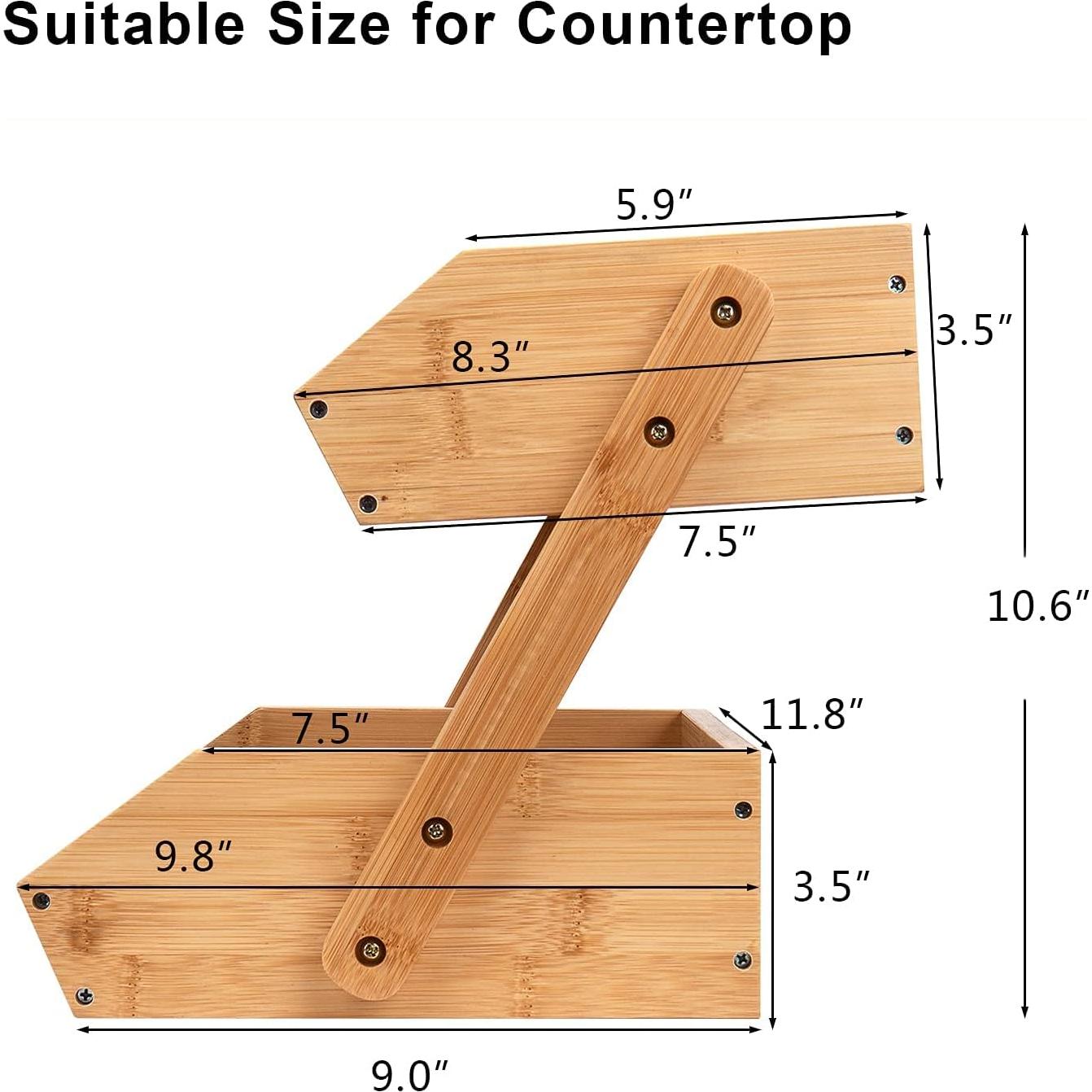 Soporte de Frutas de 2 Niveles Merysen - Cesta de Bambú para Cocina