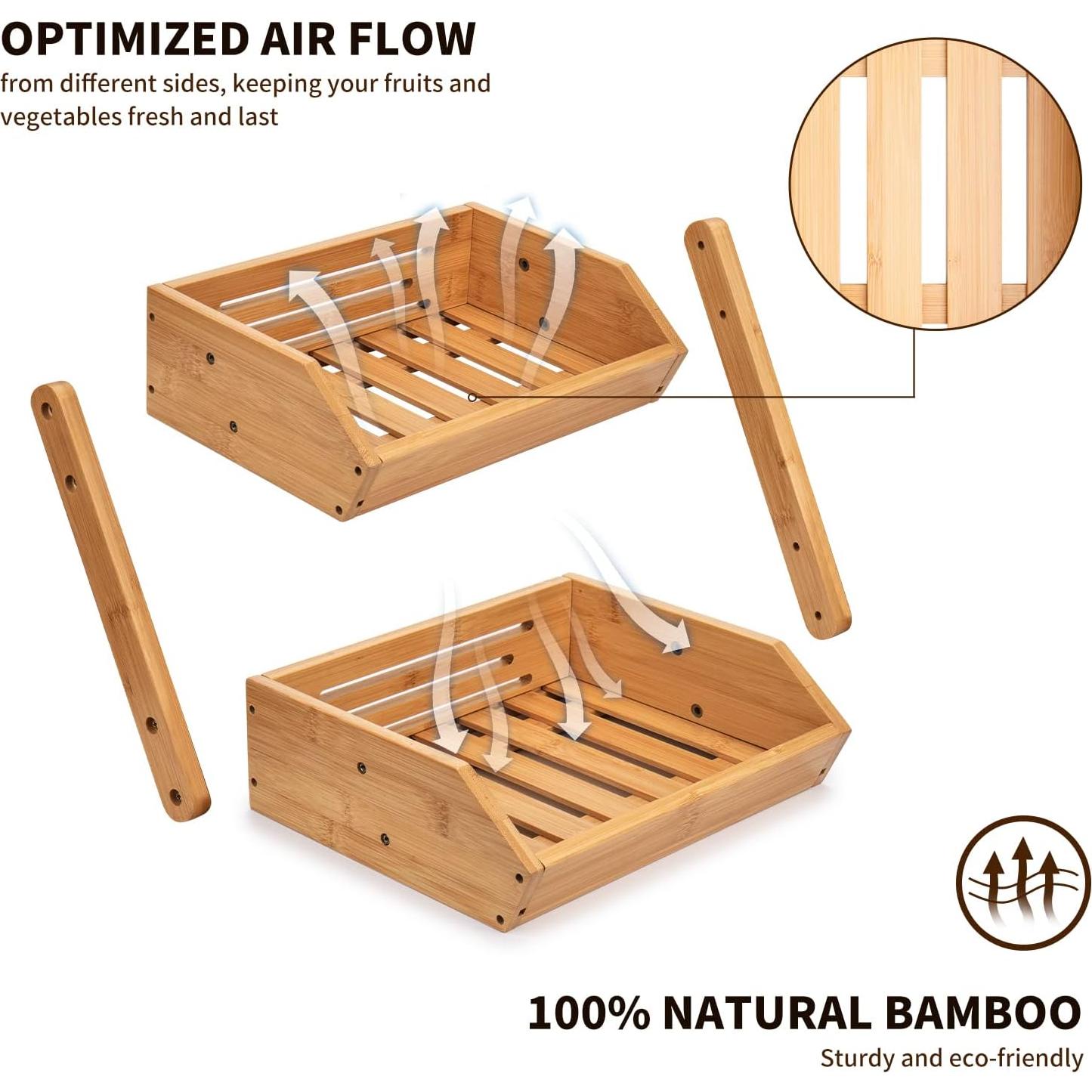 Soporte de Frutas de 2 Niveles Merysen - Cesta de Bambú para Cocina