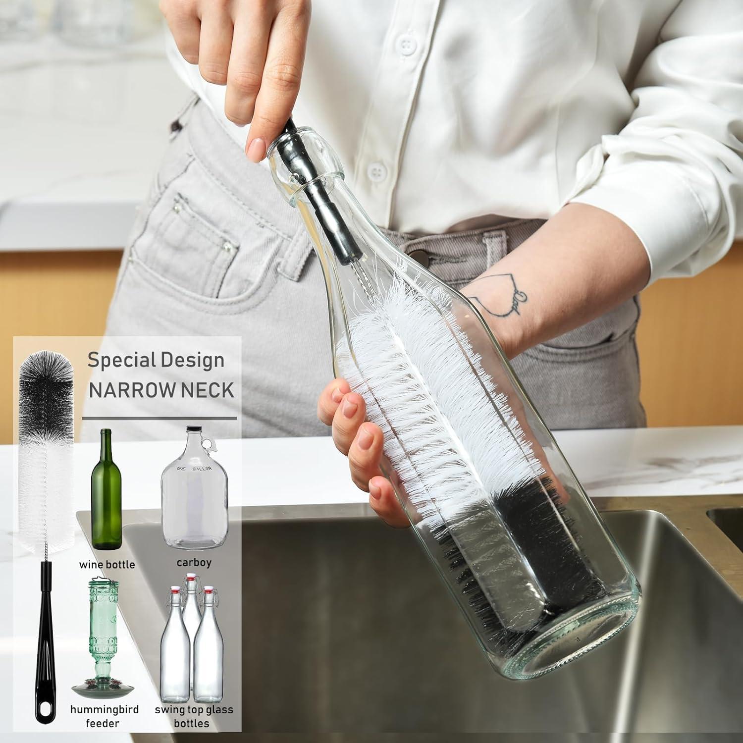 ALINK Juego de 8 Cepillos de Botellas con Soporte Negro