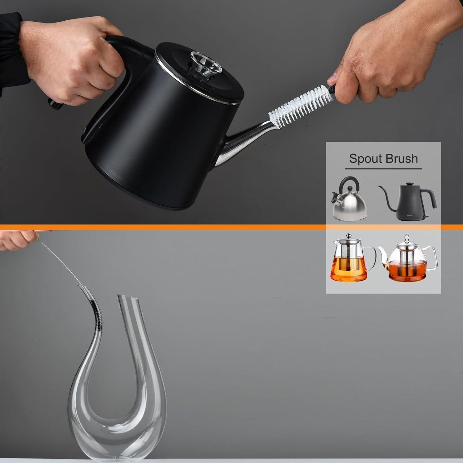 ALINK Juego de 8 Cepillos de Botellas con Soporte Negro