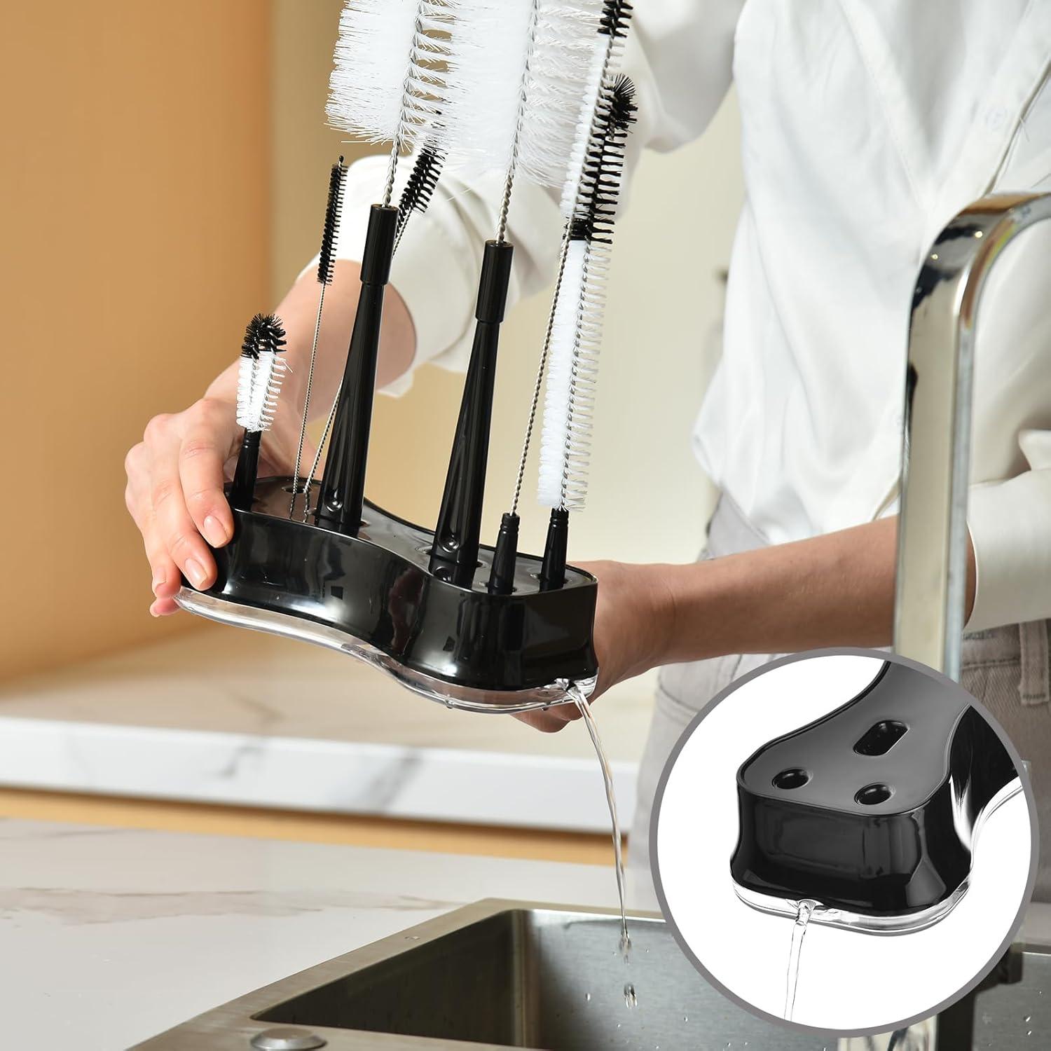 ALINK Juego de 8 Cepillos de Botellas con Soporte Negro