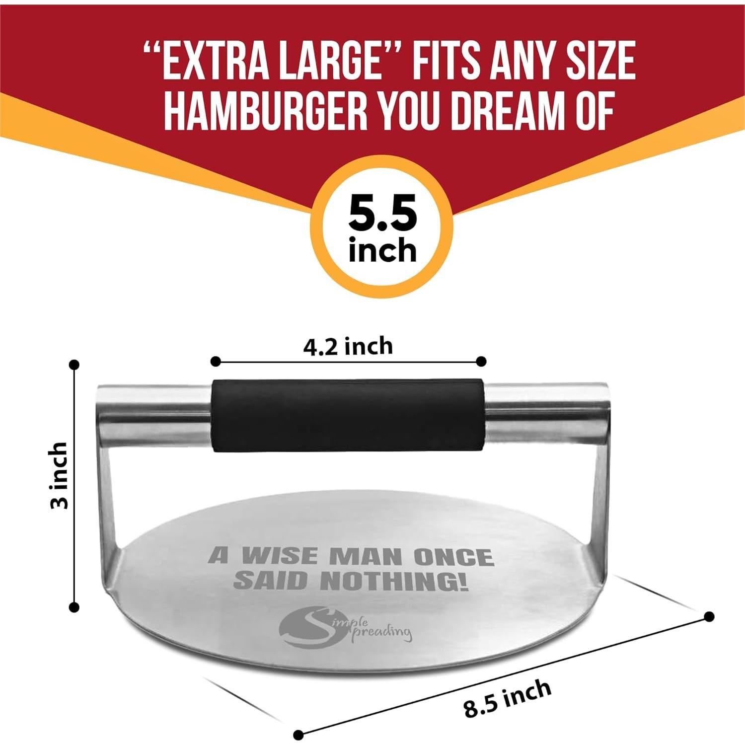 Prensa para Hamburguesas Simple Preading 5.5" XL Acero Inoxidable