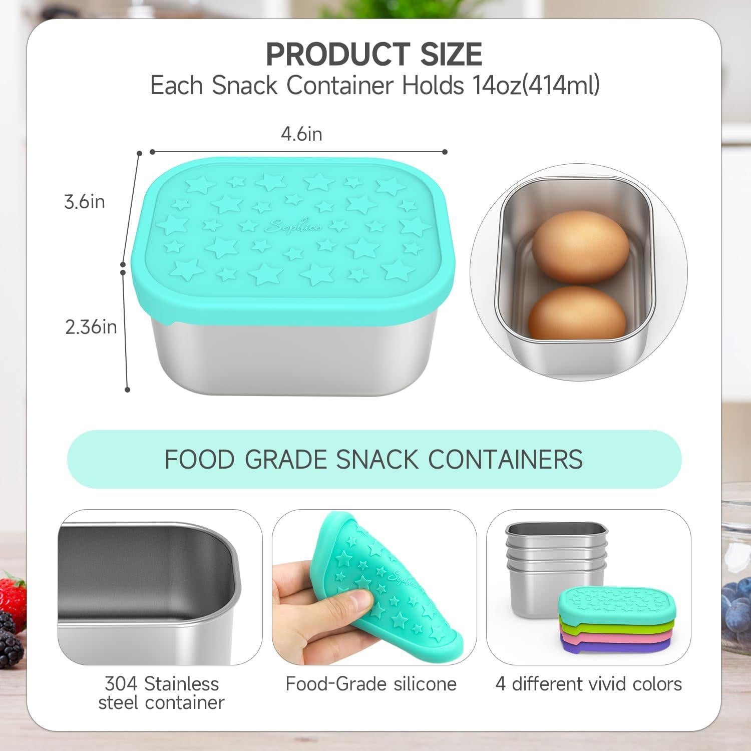 Contenedores de Snack SOPHICO Acero Inoxidable 14oz 4 Pack