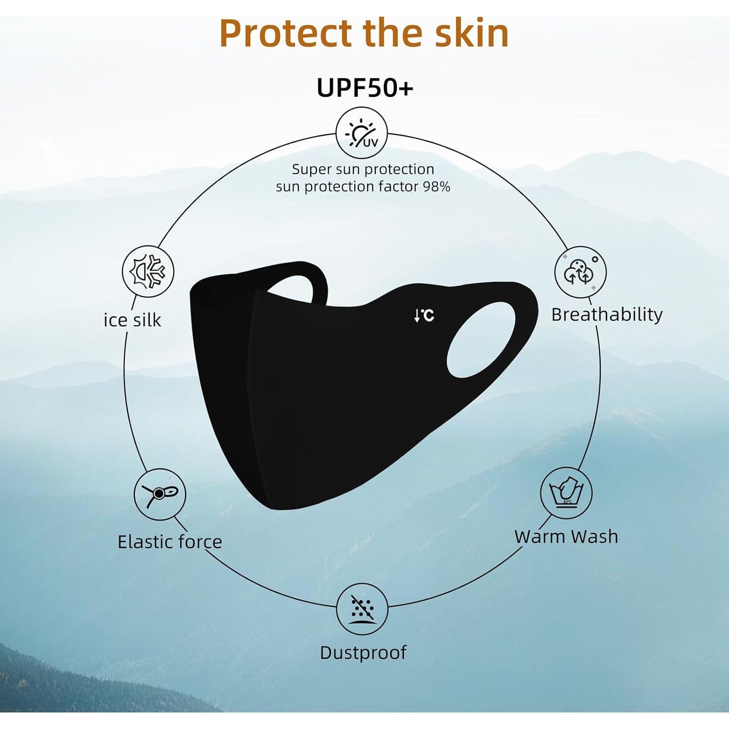 Mascarilla Facial Reutilizable UV 4 Piezas Unisex Negra