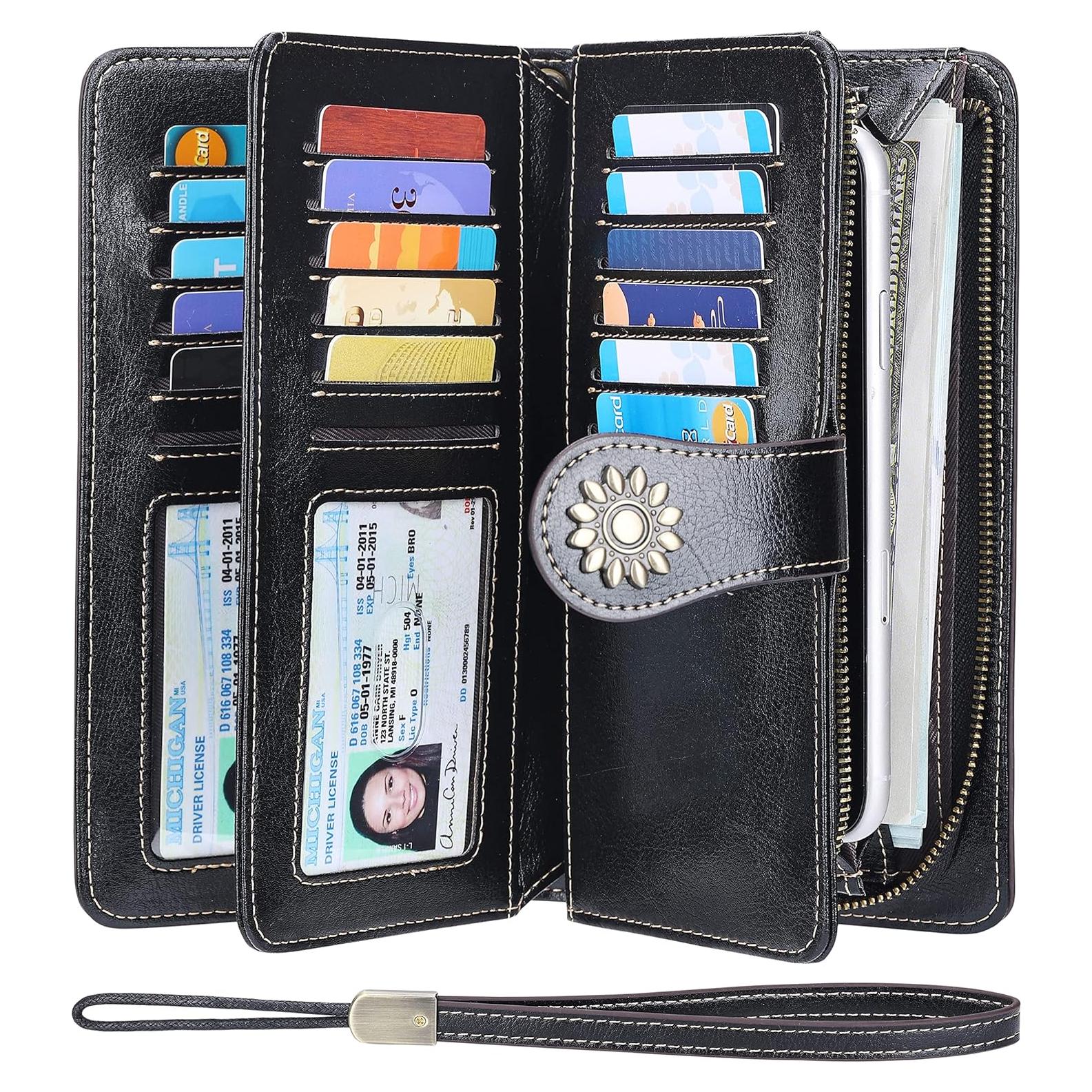 Billetera de Cuero Genuino para Mujeres con Bloqueo RFID