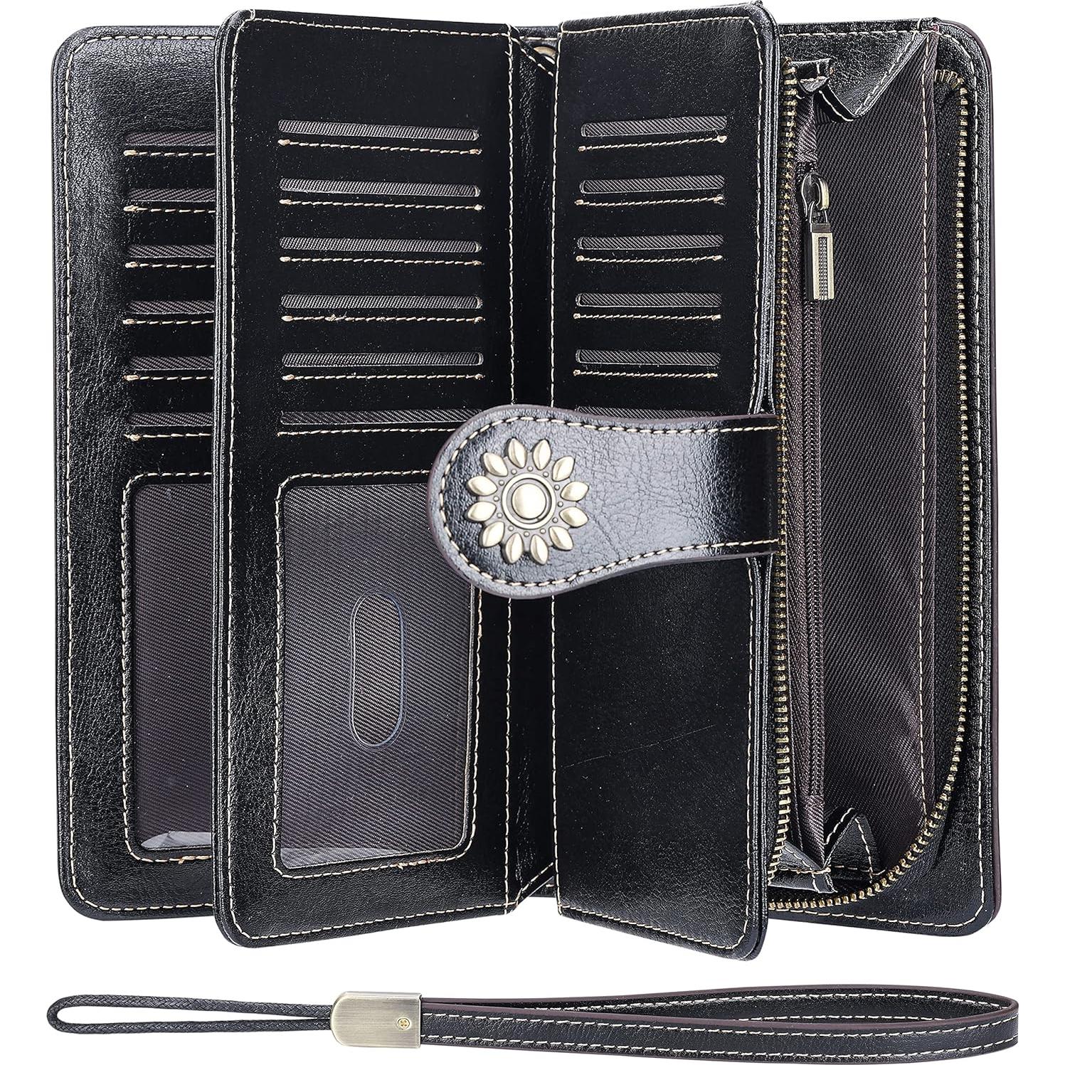 Billetera de Cuero Genuino para Mujeres con Bloqueo RFID