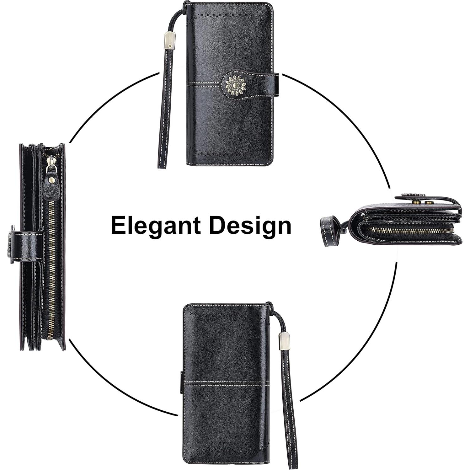 Billetera de Cuero Genuino para Mujeres con Bloqueo RFID