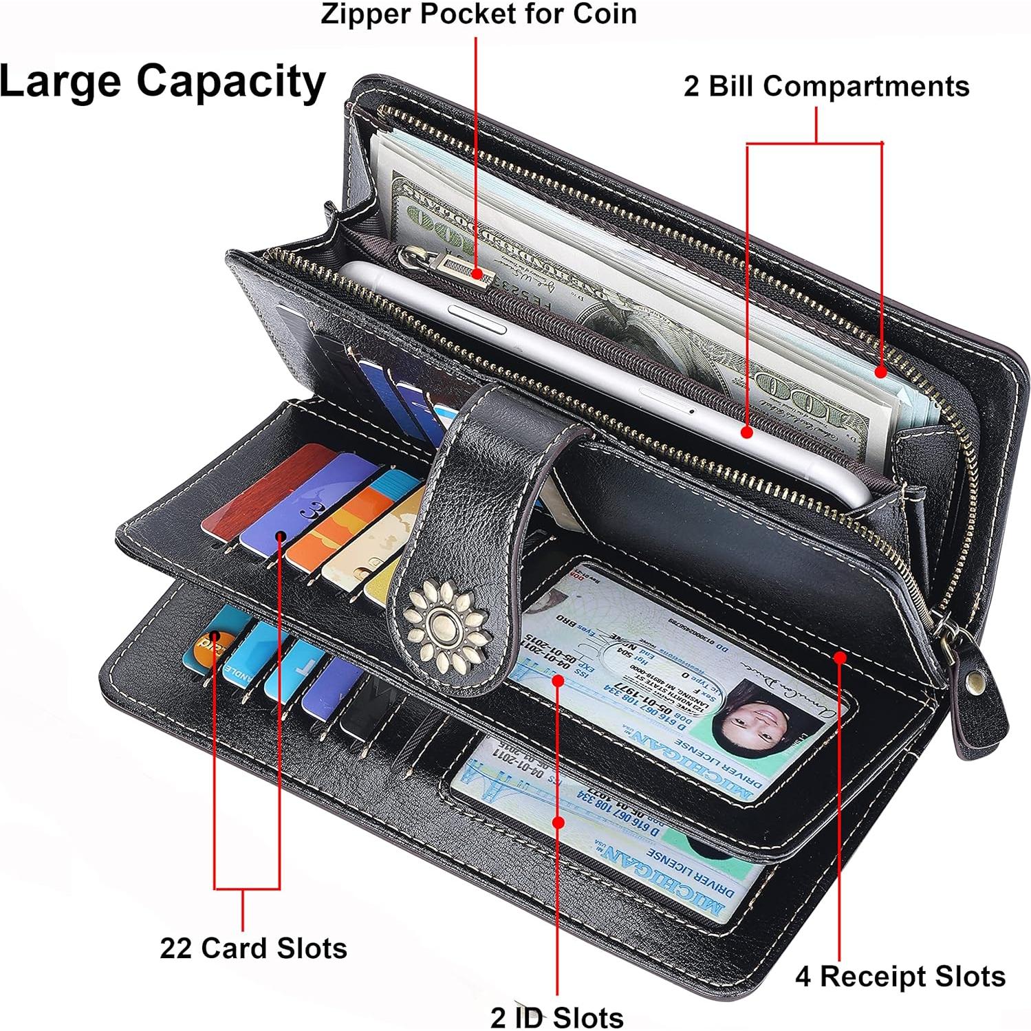 Billetera de Cuero Genuino para Mujeres con Bloqueo RFID