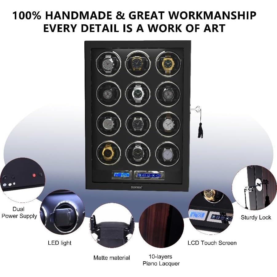 DUKWIN Winder para 12 Relojes Automáticos con Control Remoto