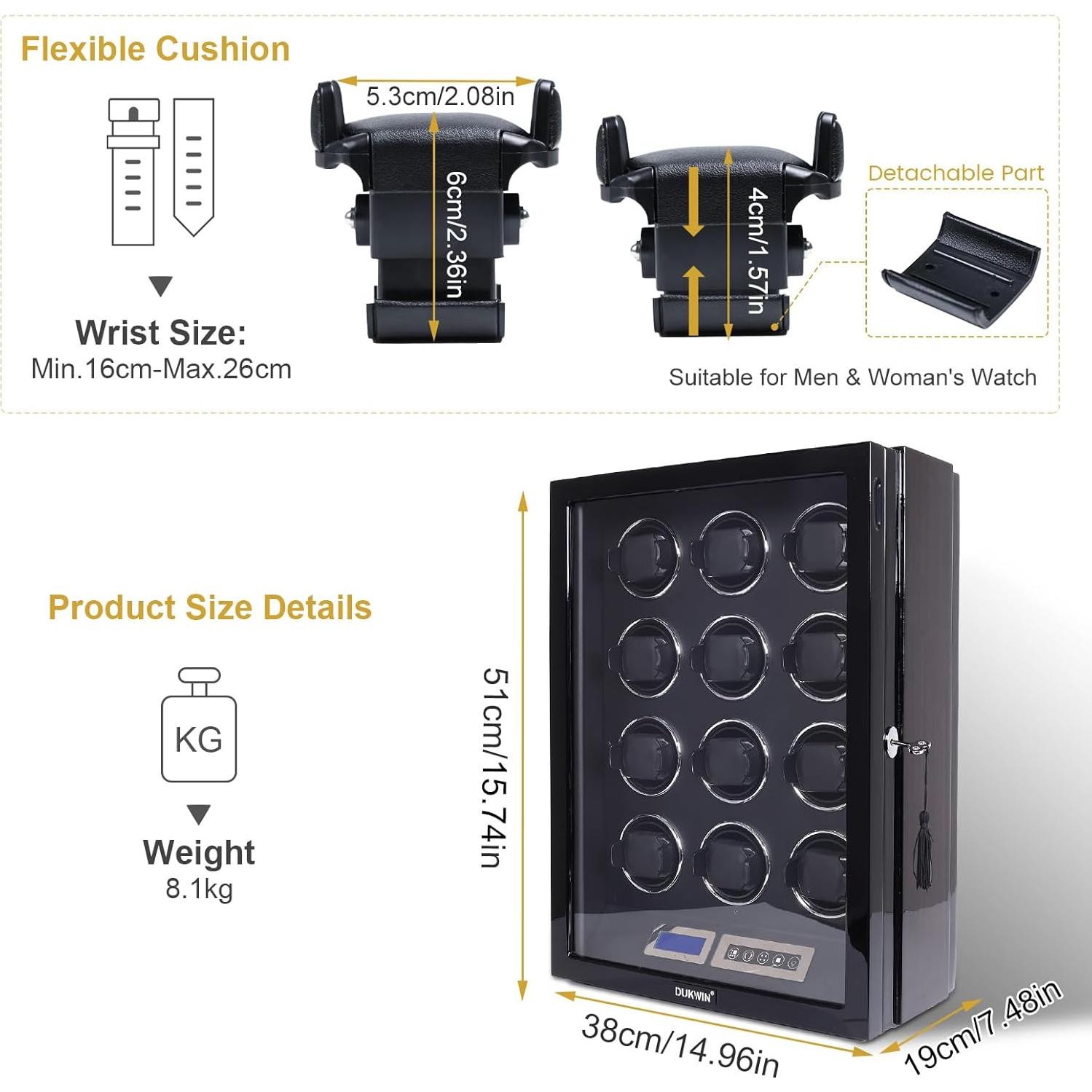 DUKWIN Winder para 12 Relojes Automáticos con Control Remoto