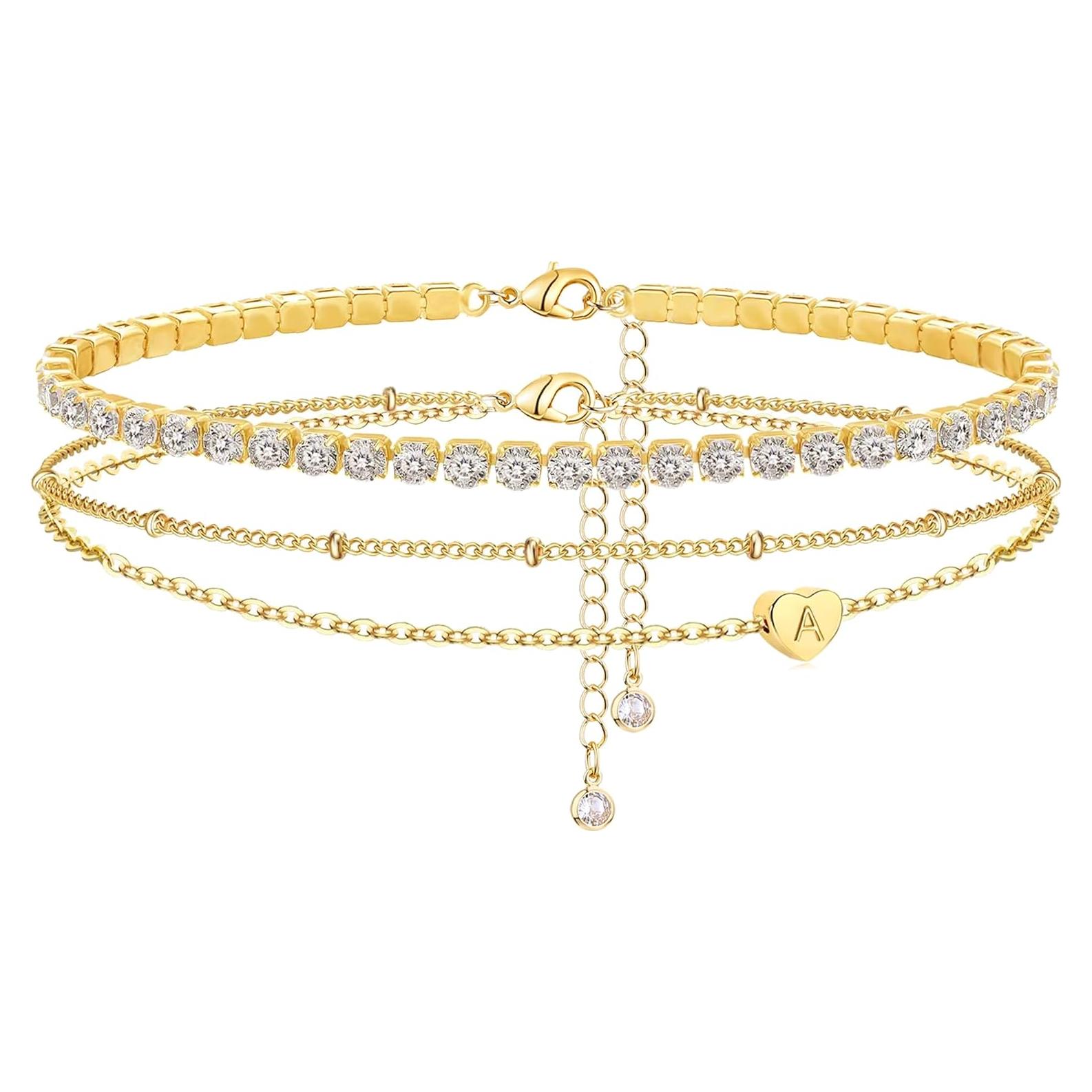 Brazaletes de Tobillo Iniciales YANODA para Mujeres Oro 14K