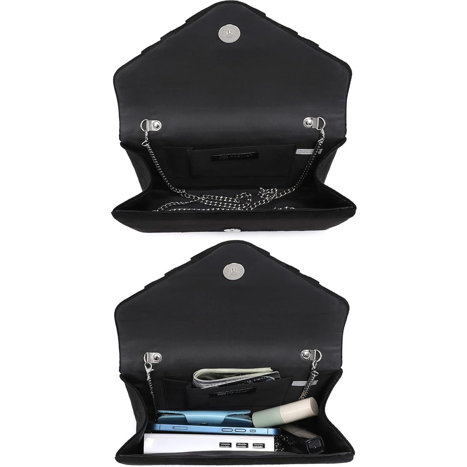 Bolso de Noche Dasein Clutch Plisado Negro Terciopelo