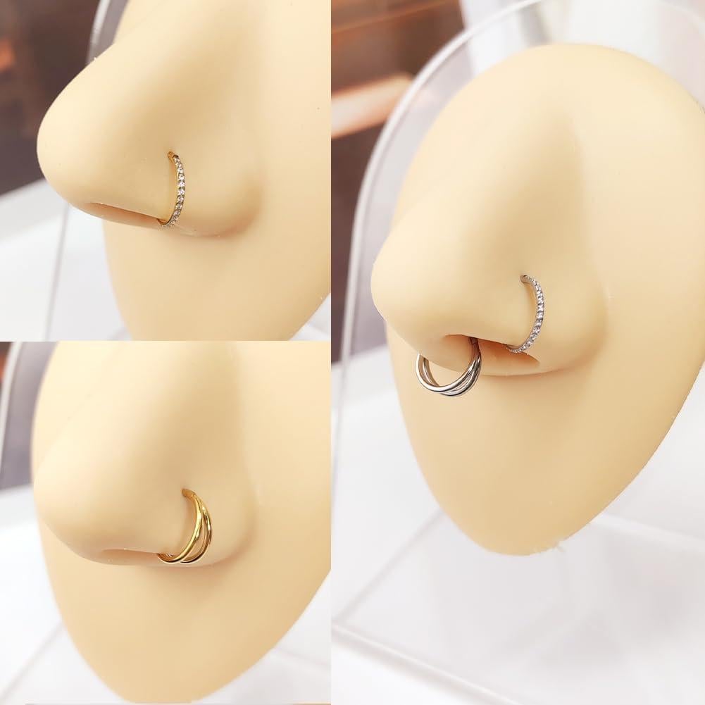 3 Aros de Nariz 16G Oro Acero Quirúrgico 8mm Segmentados