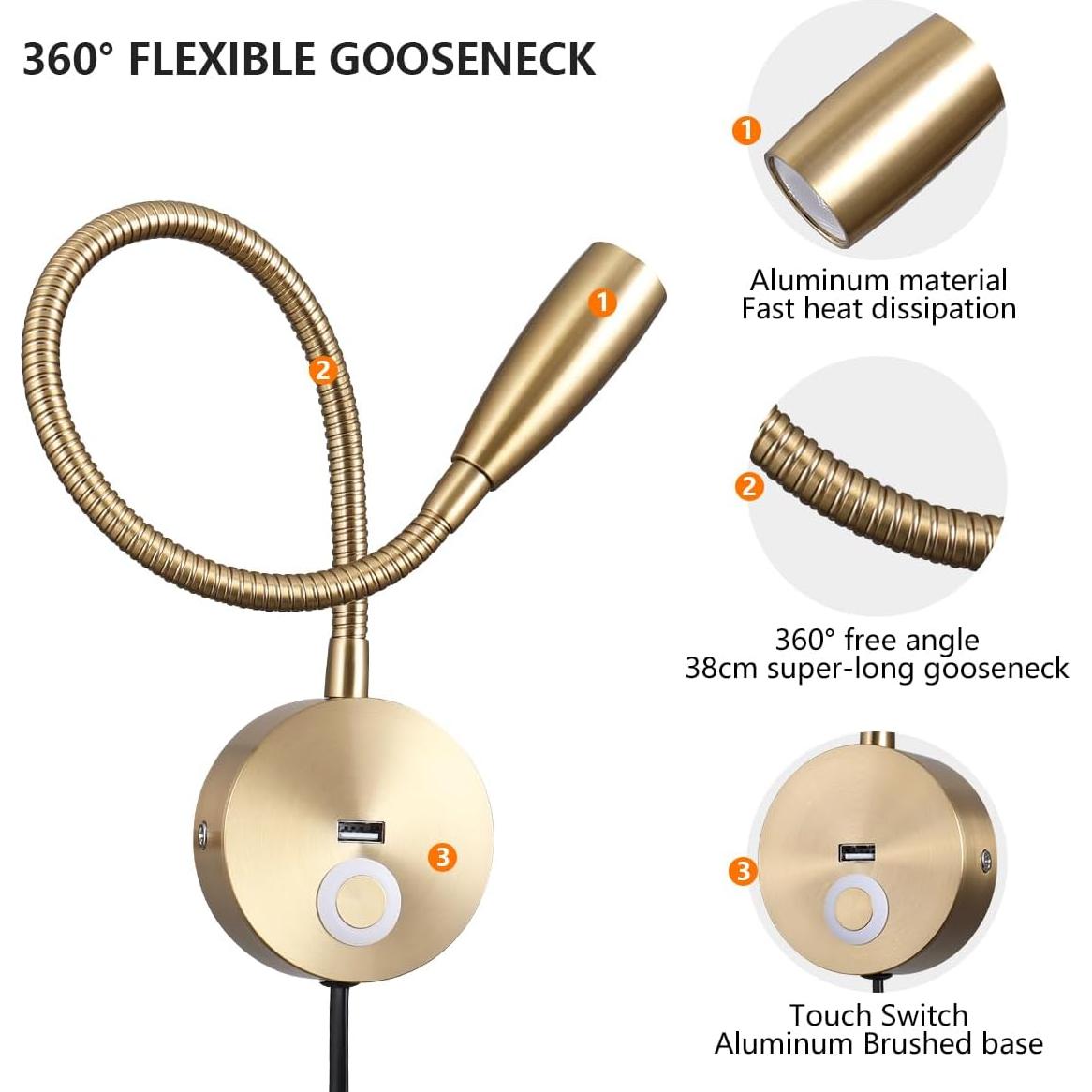 Lámpara de Lectura LED Evethbey - Cuello de Ganso Flexible USB