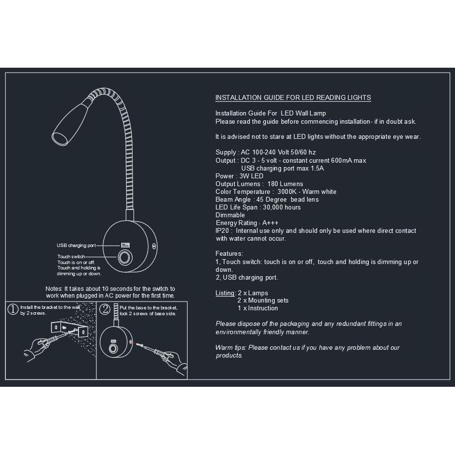 Lámpara de Lectura LED Evethbey - Cuello de Ganso Flexible USB