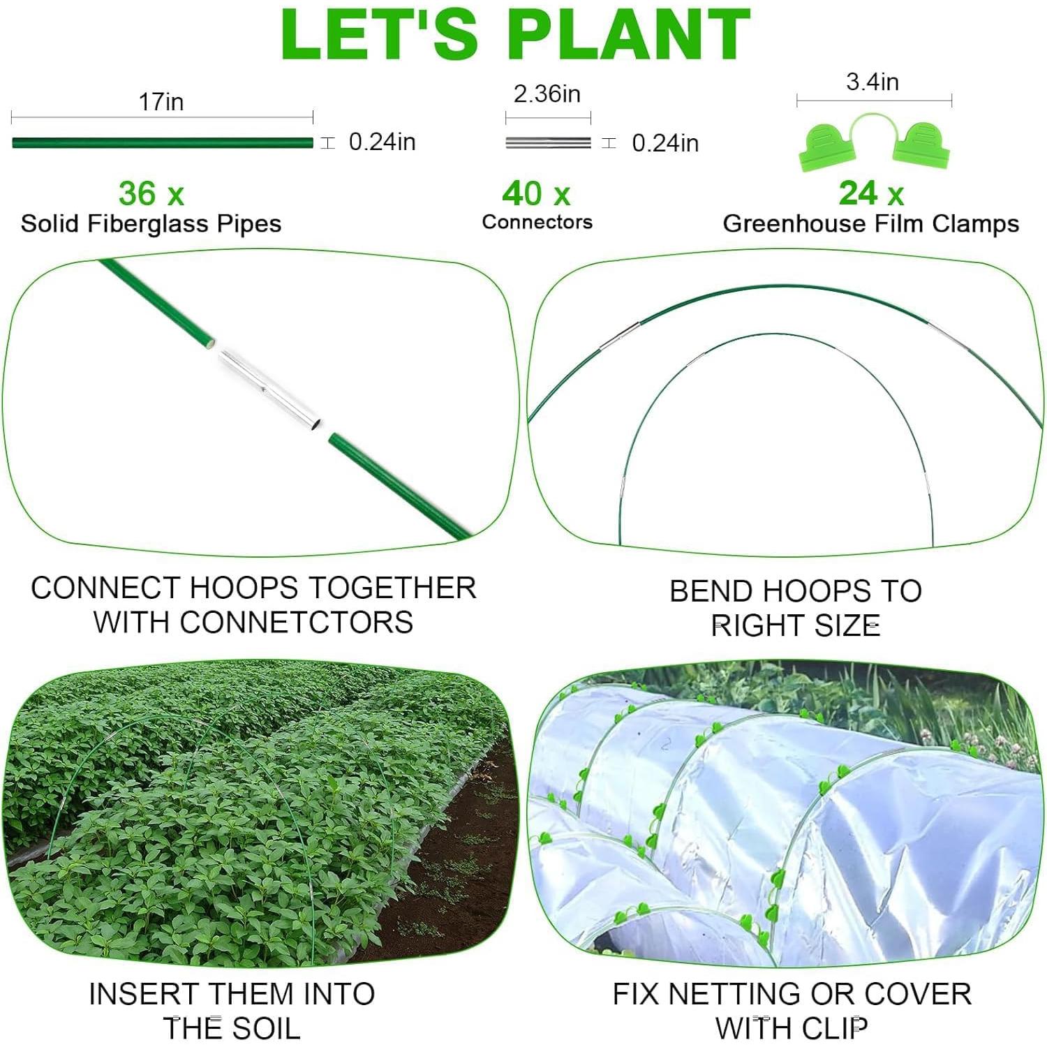 Arcos de Jardín FuBegi 36pcs Fibra de Vidrio para Camas Elevadas