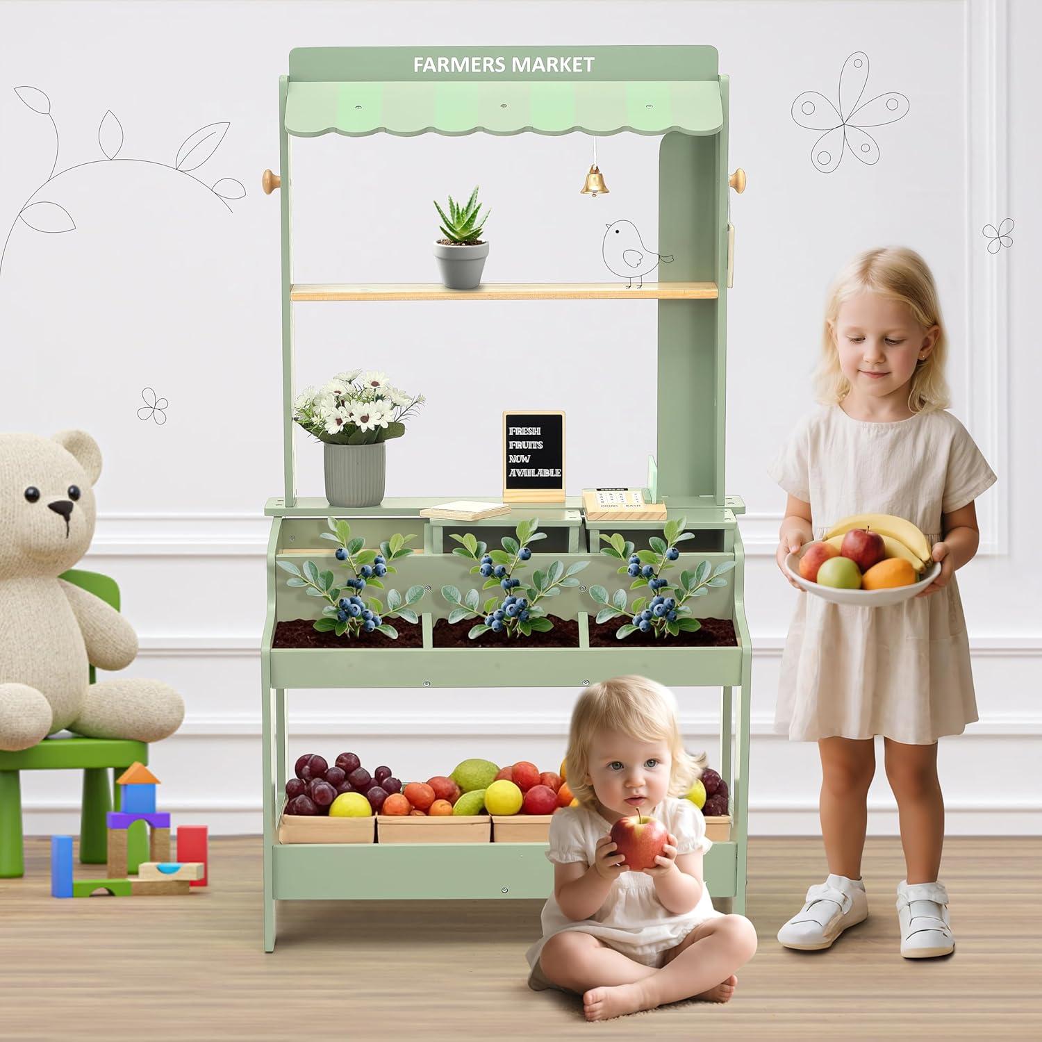 Parada de Mercado de Madera PairPear Verde 2 en 1 con Accesorios