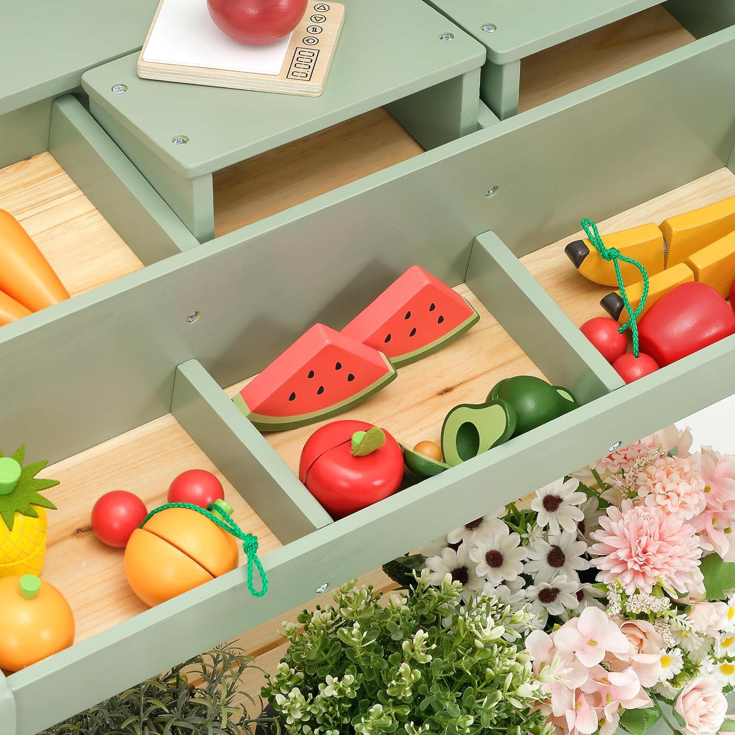 Parada de Mercado de Madera PairPear Verde 2 en 1 con Accesorios