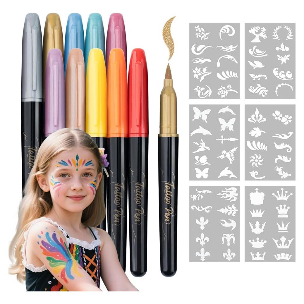 Marcador de Tatuaje Temporal TRANSON 10 Colores Punta Pincel