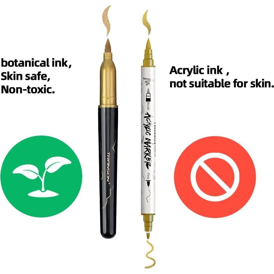 Marcador de Tatuaje Temporal TRANSON 10 Colores Punta Pincel