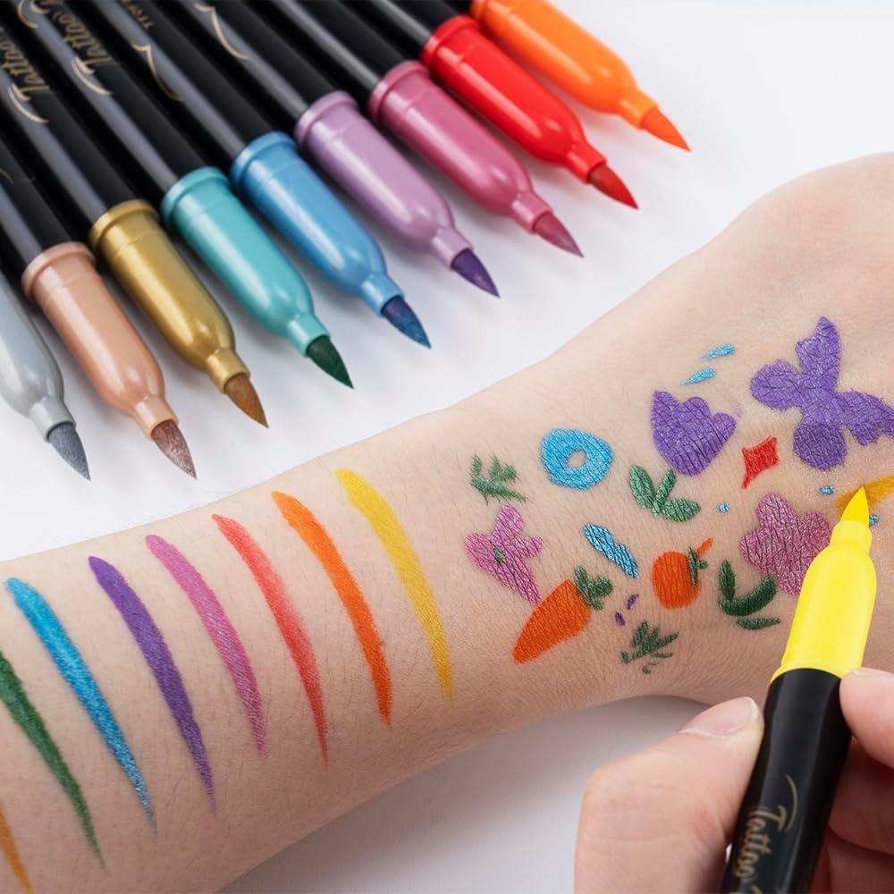 Marcador de Tatuaje Temporal TRANSON 10 Colores Punta Pincel
