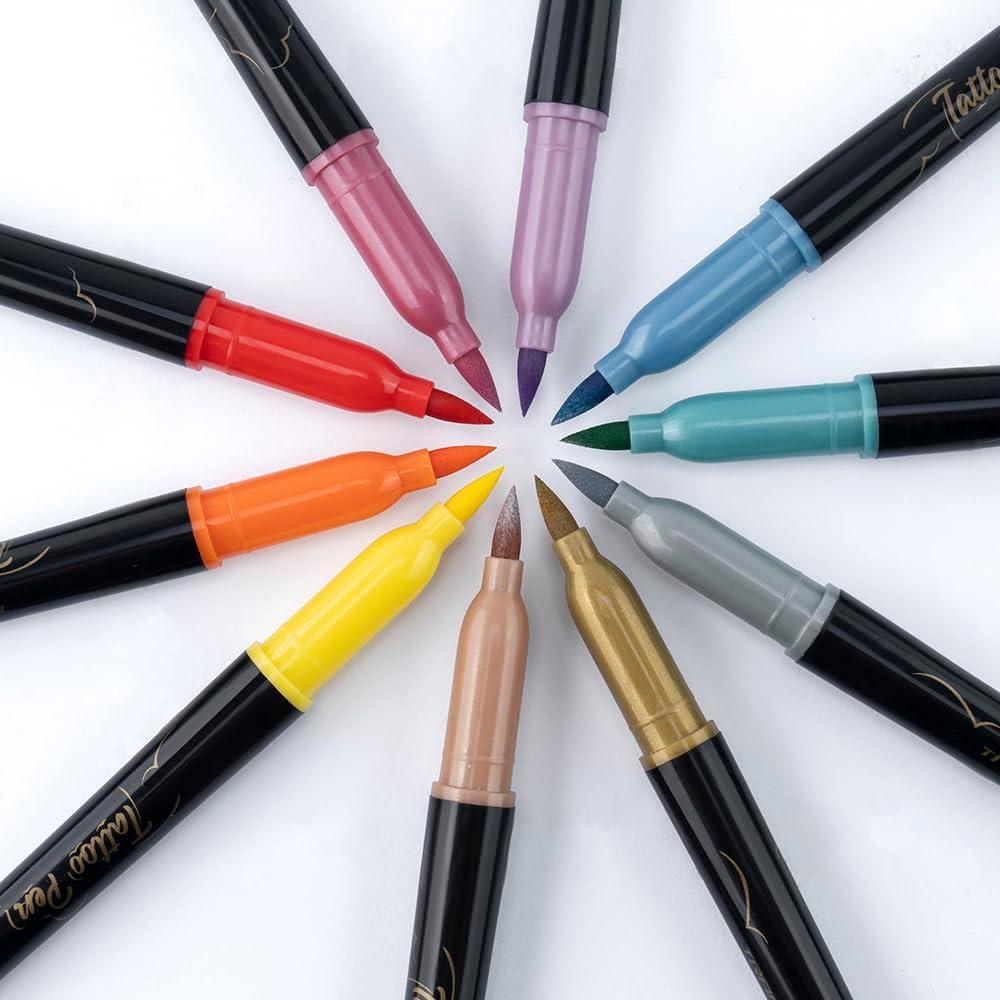 Marcador de Tatuaje Temporal TRANSON 10 Colores Punta Pincel