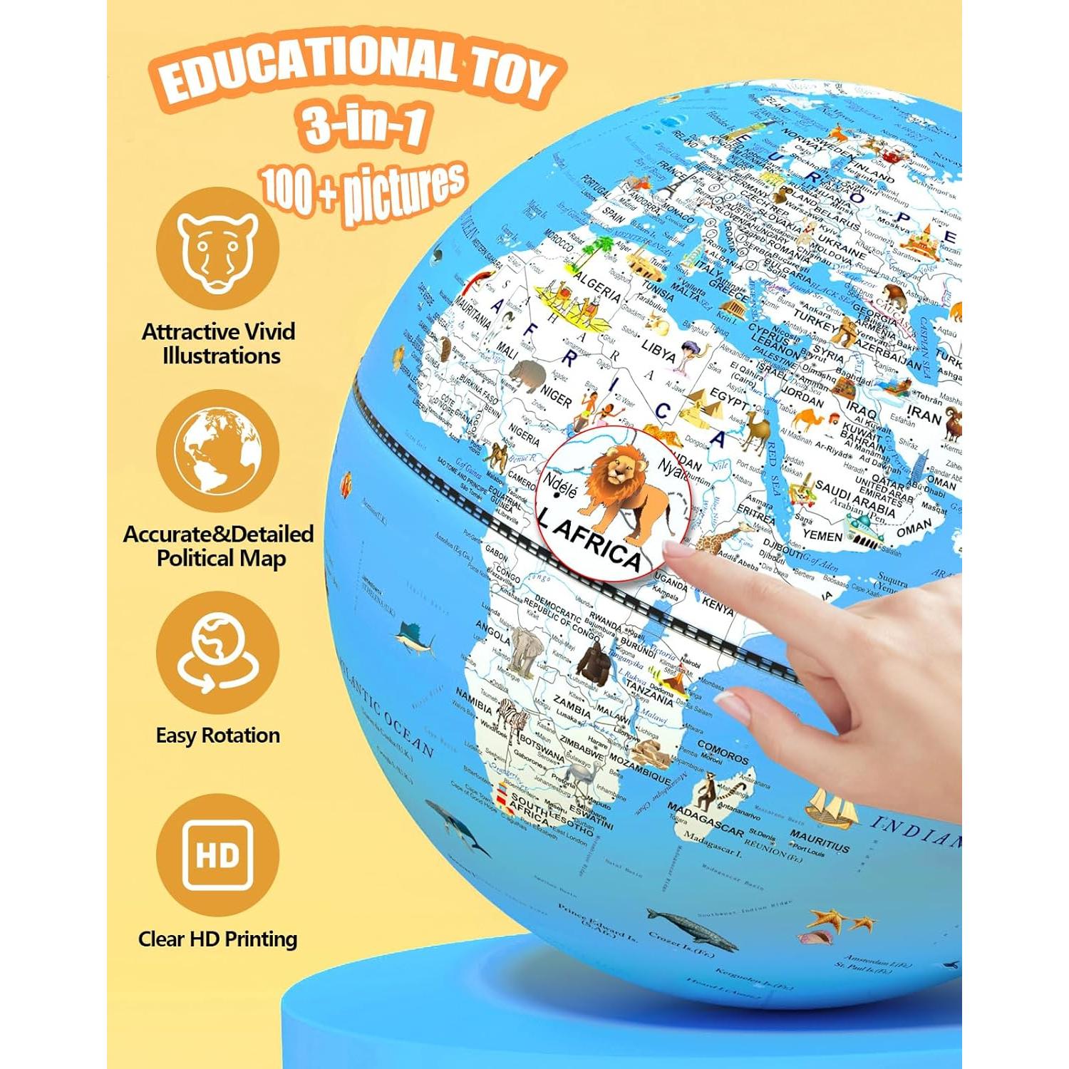 Globo Terráqueo Iluminado JOWHOL 20 cm con 100 Ilustraciones