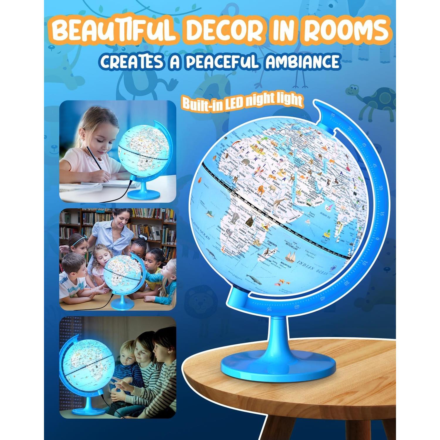 Globo Terráqueo Iluminado JOWHOL 20 cm con 100 Ilustraciones